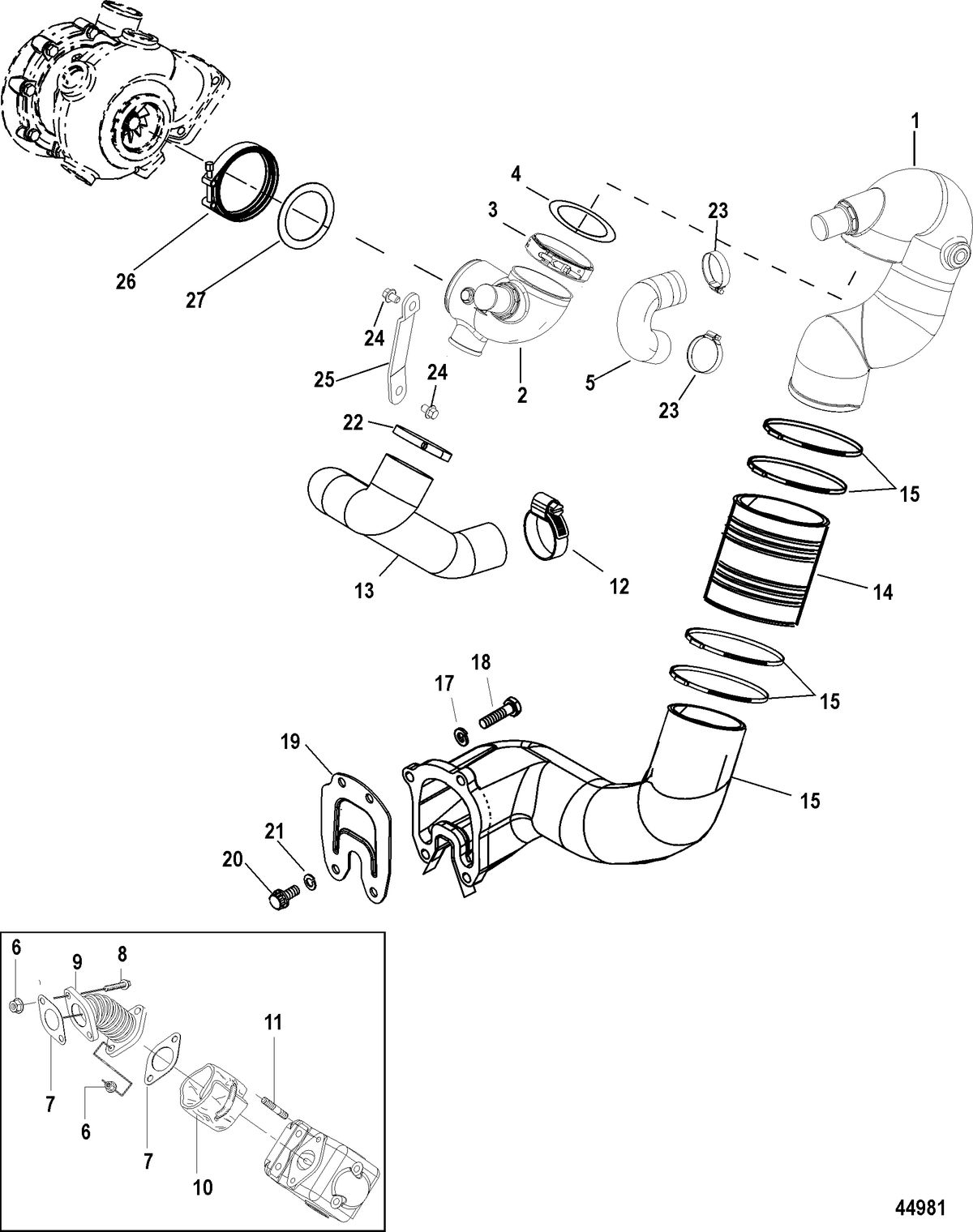 MERCRUISER CUMMINS/MERCRUISER DIESEL QSD-2.8L Exhaust Components, Sterndrive - Design II