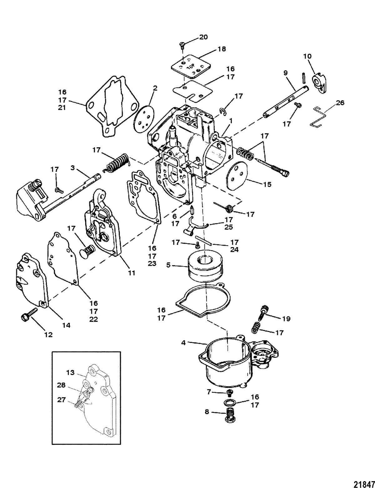MERCURY/MARINER 20/25/JET 20/SUPER 15/15XD/25 SEAPRO/MARATHON 2 CYLINDER Carburetor(SeaPro/Marathon 15/25 & Super 15)