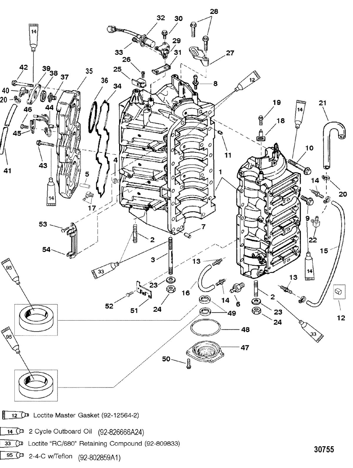 MERCURY 250XB (3.0L EFI) CYLINDER BLOCK AND END CAP
