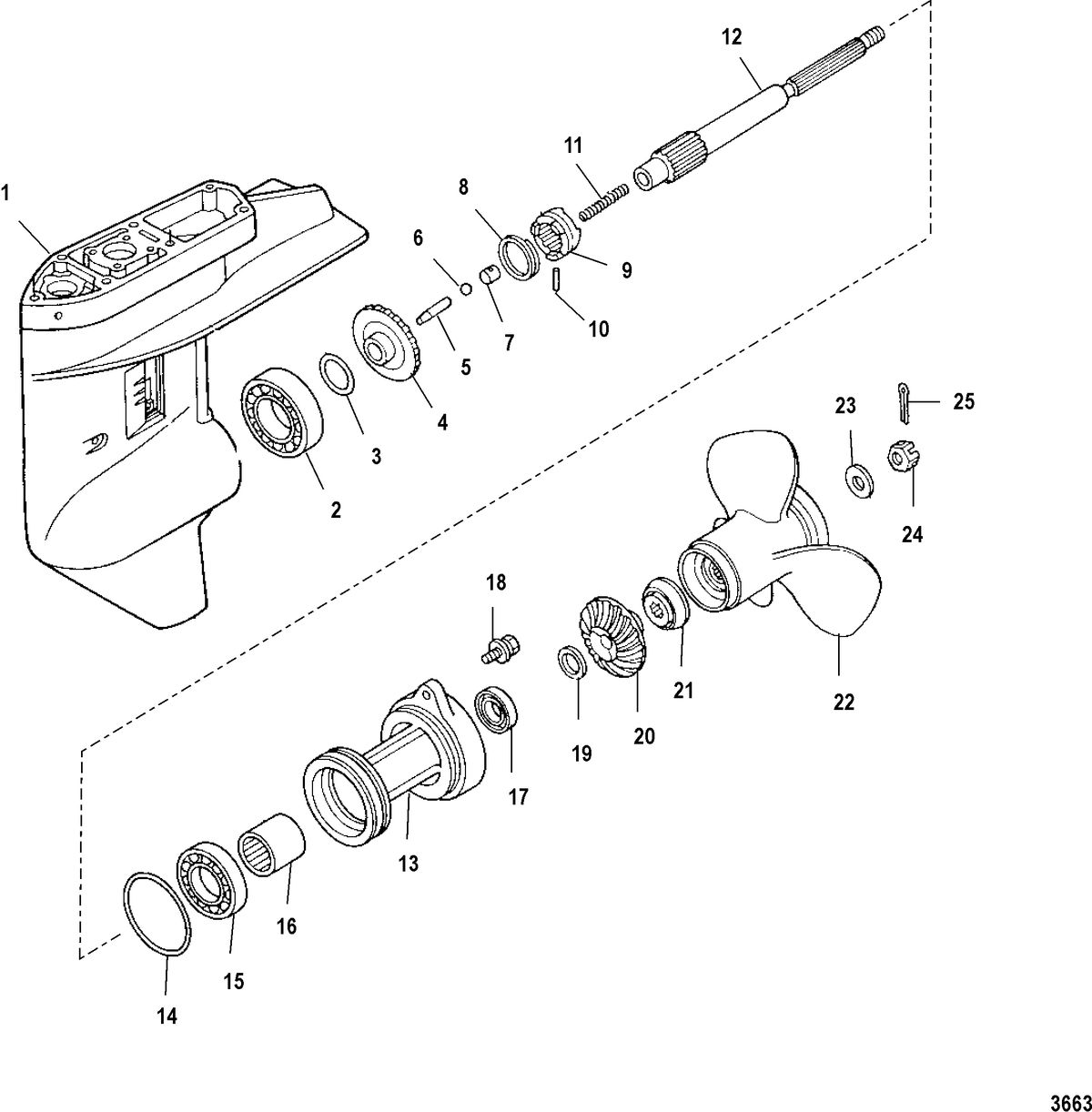 MERCURY/MARINER 25HP SEAPRO 4-STROKE INTERNATIONAL Gear Housing, Propeller Shaft