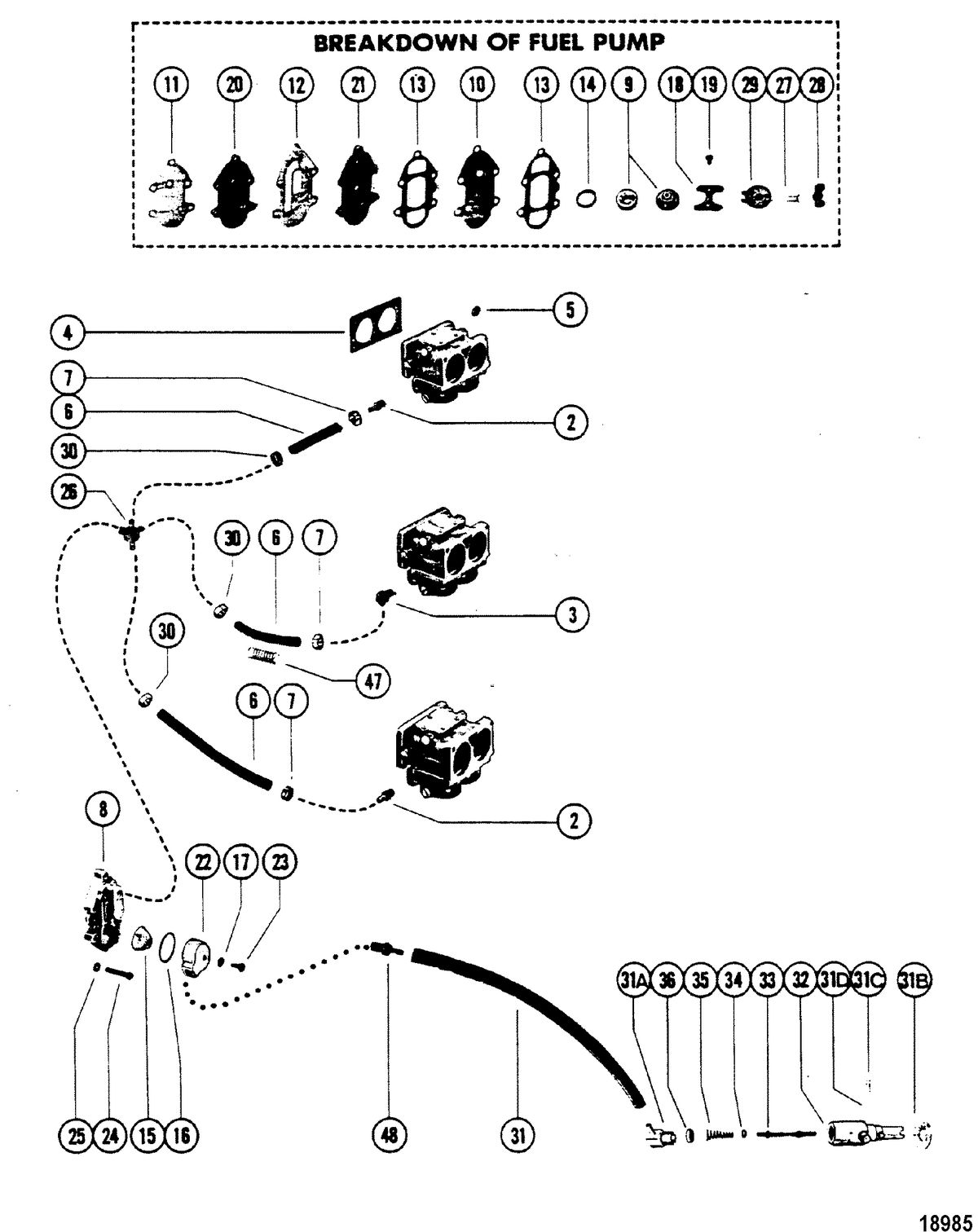 MERCURY/MARINER 200 H.P. (V-6) (1978-1988 COMBINED BOOKS) Fuel Pump(Design I)