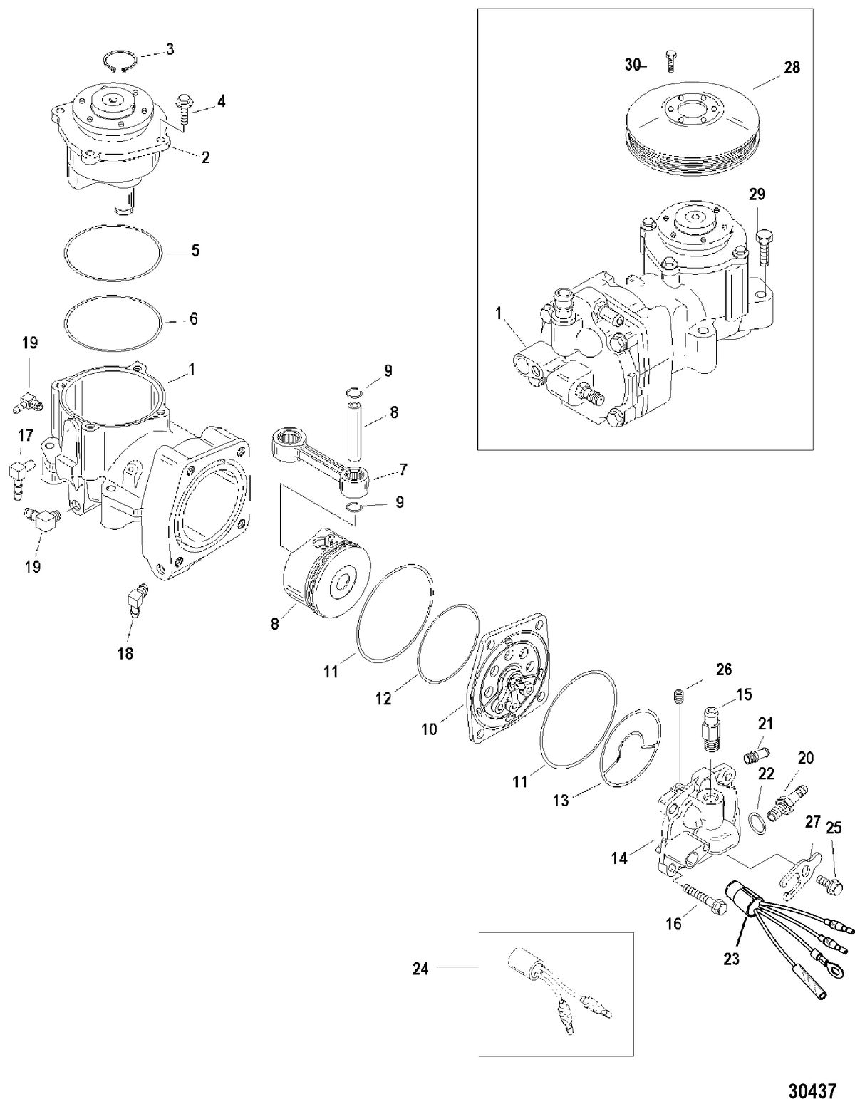 MERCURY/MARINER 200/225 (3.0L DFI) AIR COMPRESSOR COMPONENTS