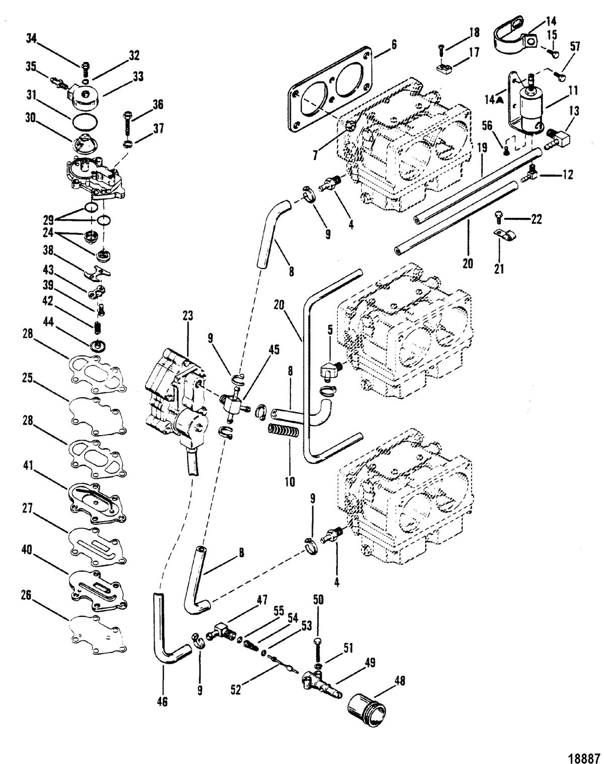MERCURY/MARINER 150 H.P. XR-2 MARATHON MAGNUM (V-6) (1978-1985 COMBINED BOOK) Fuel Pump and Carburetor