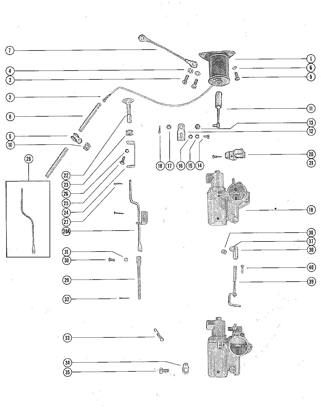 MERCURY MERC 400 CARBURETOR LINKAGE AND CHOKE SOLENOID