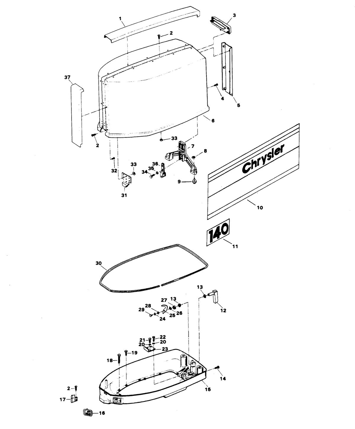 CHRYSLER 140 H.P. ENGINE COVER AND SUPPORT PLATE