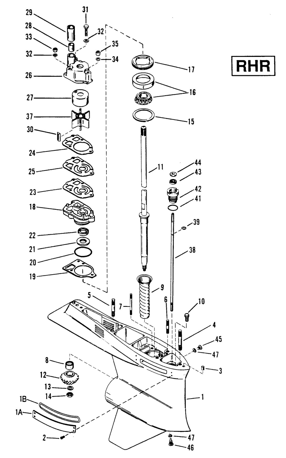 RACE OUTBOARD 2.5 L (CARB) GEAR HOUSING (DRIVE SHAFT)RHR 4-HOLE WATER PICKUP