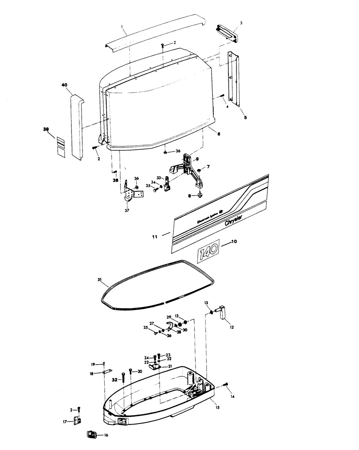 CHRYSLER 140 H.P. ENGINE COVER AND SUPRT PLATE