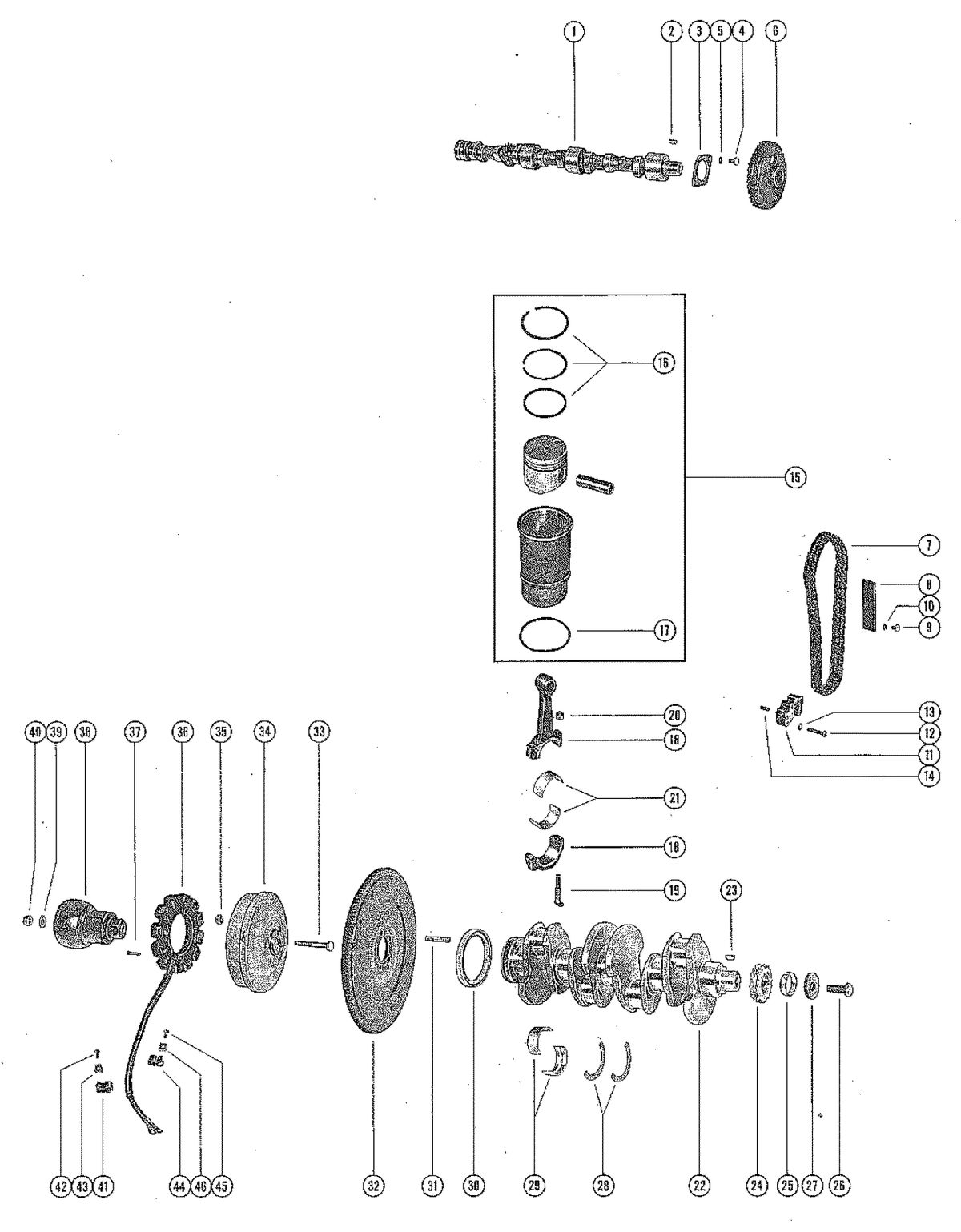 MERCRUISER 80 ENGINE AND 80 STERNDRIVE CAMSHAFT, CRANKSHAFT, PISTONS, FLYWHEEL AND STATOR