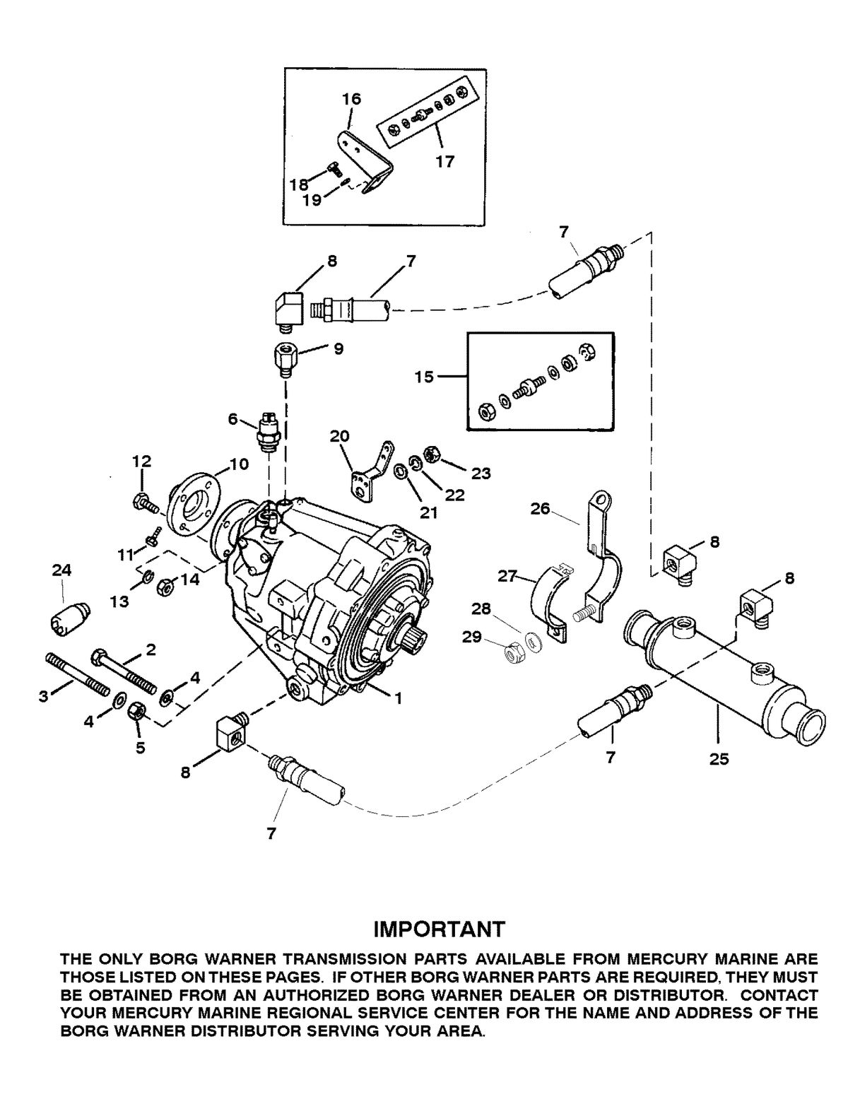 MERCRUISER 5.7L INBOARD ENGINE TRANSMISSION AND RELATED PARTS (BORG WARNER 71C)