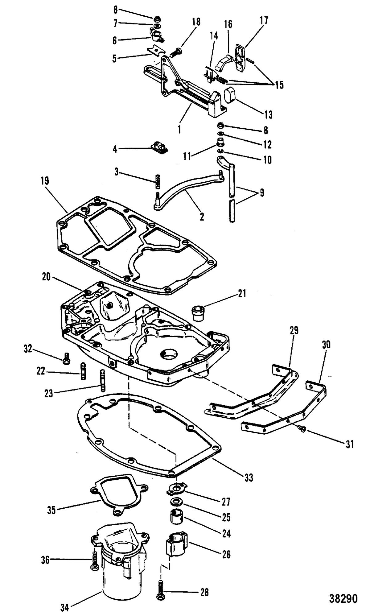 MERCURY/MARINER 50/60 HP (3 CYLINDER) SHIFT LINKAGE AND EXHAUST PLATE
