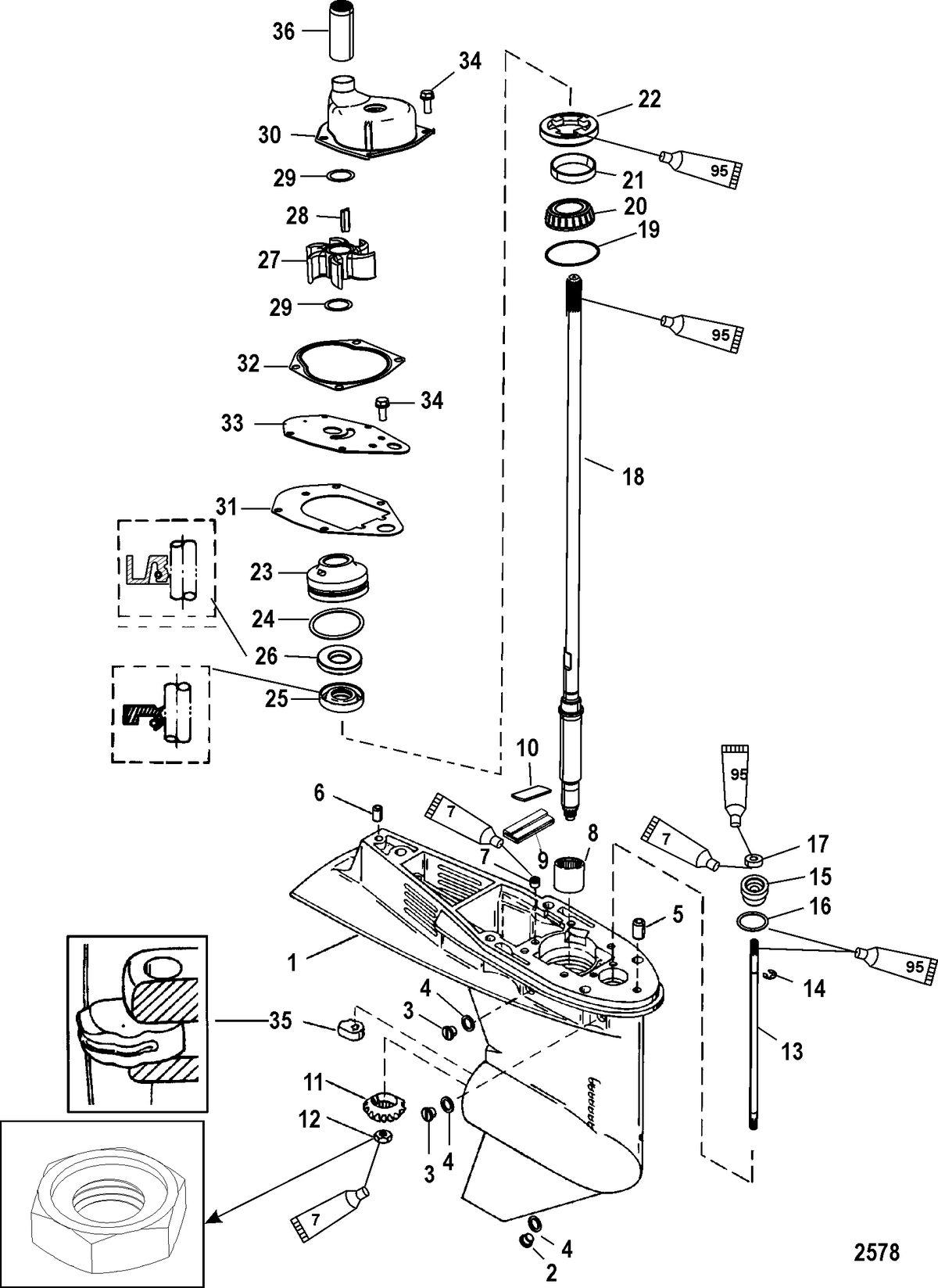 MERCURY/MARINER 40 CARB 4-STROKE (3 CYLINDER) Gear Housing(Driveshaft-Long-2:1 Gear Ratio)