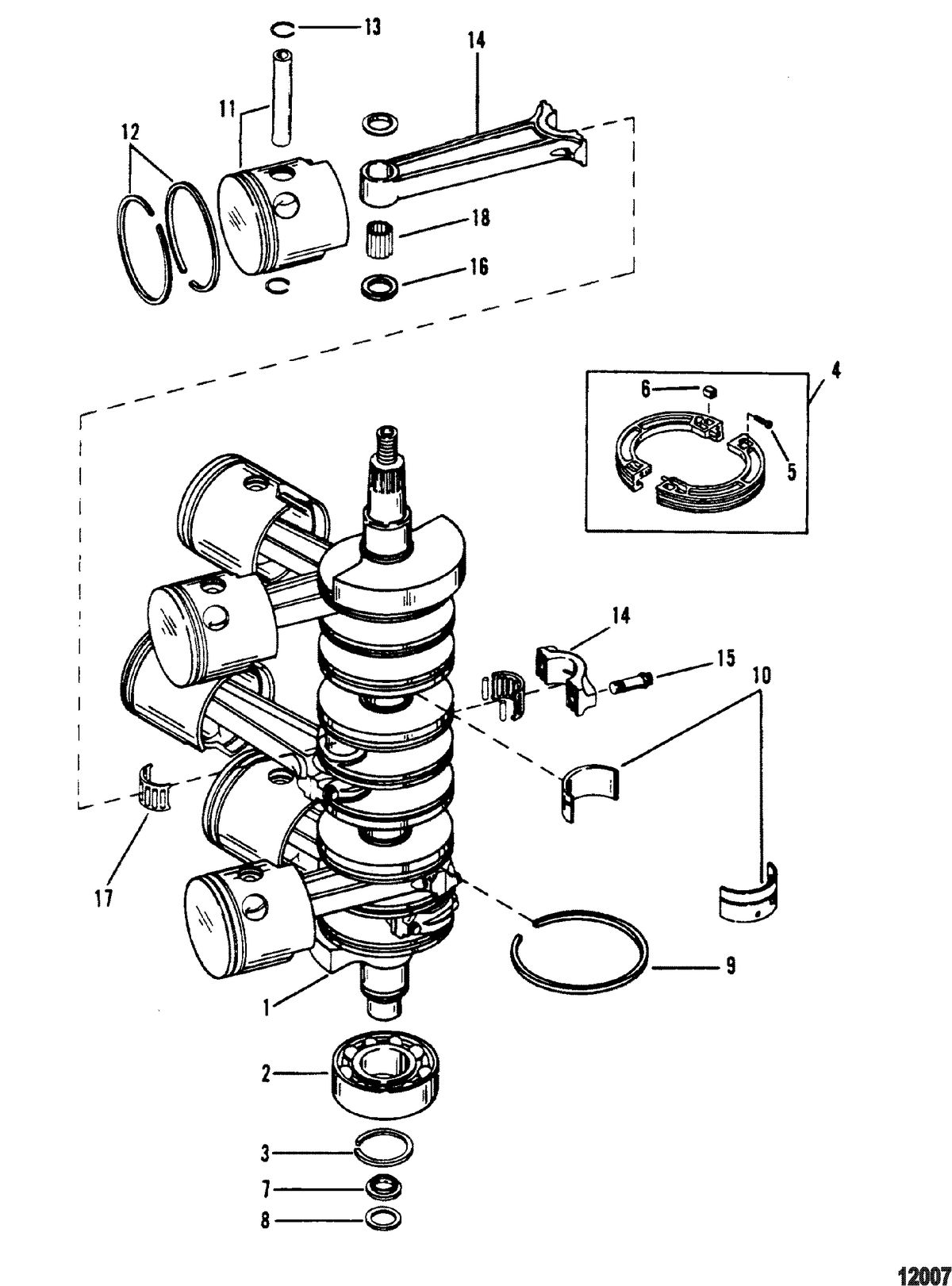 MERCURY/MARINER 150 / 175 / 200 XRI Crankshaft, Pistons And Connecting Rods