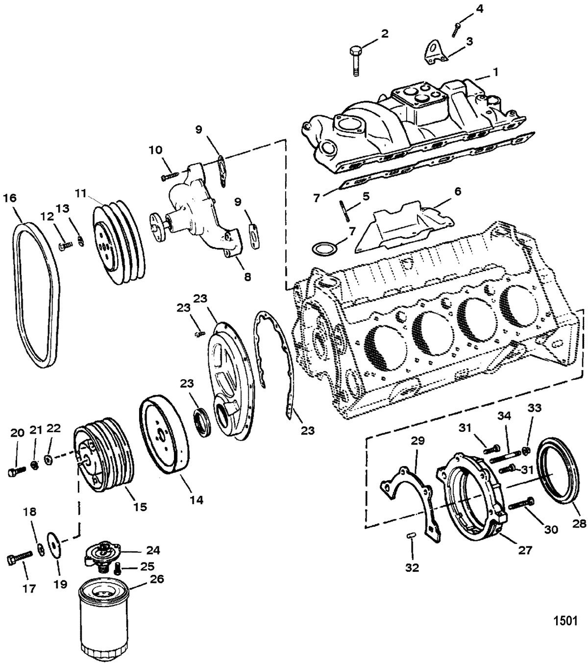 MERCRUISER 350 MAG EFI TOURN SKI INTAKE MANIFOLD AND FRONT COVER
