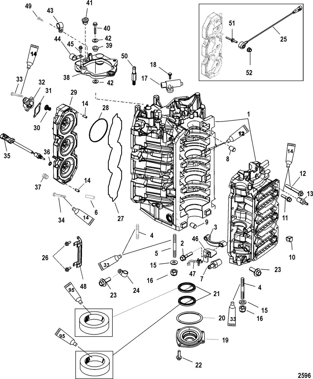 RACE OUTBOARD JP 3.0L DFI Cylinder Block and End Cap