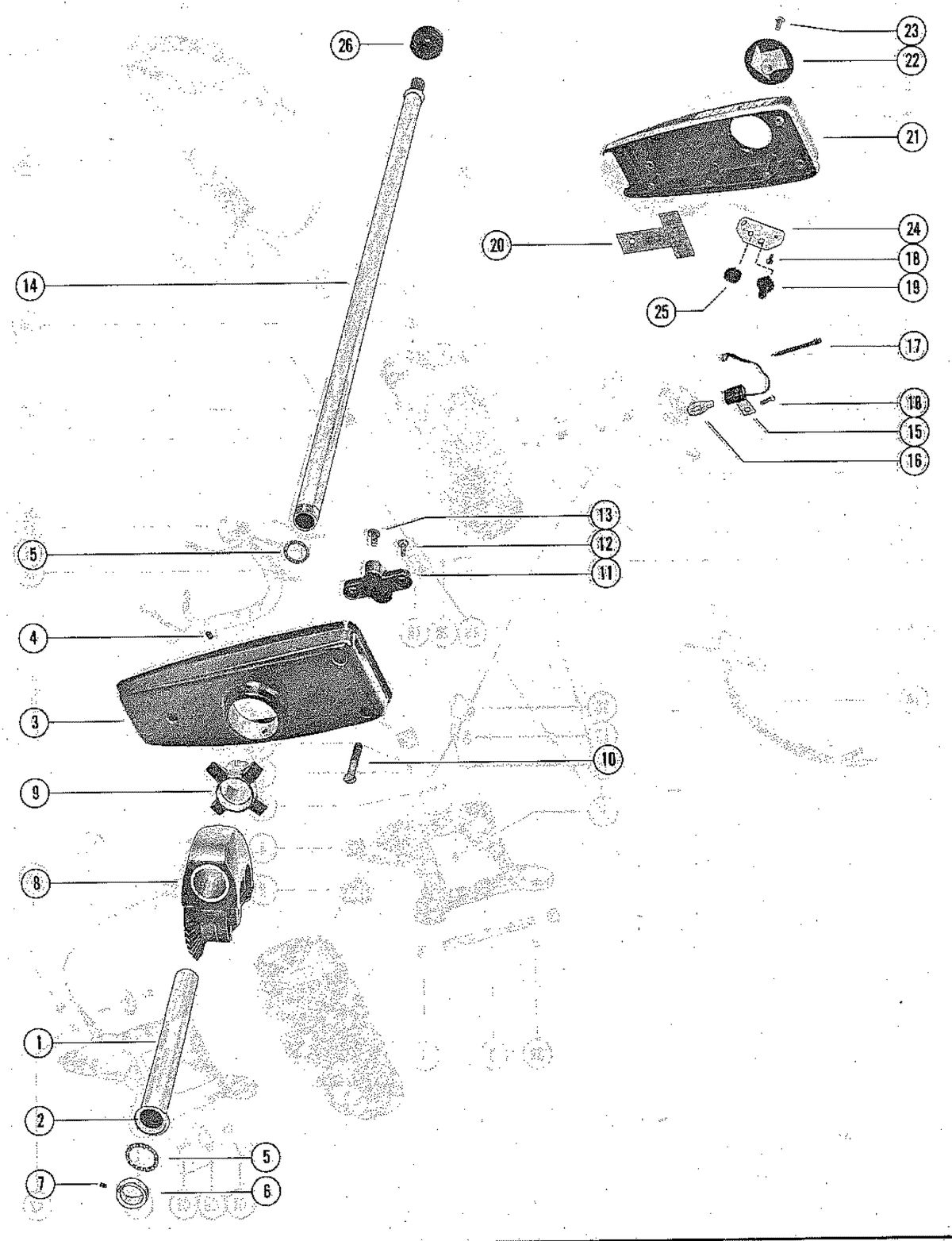 TROLLING MOTOR MERC "THRUSTER" DRIVE SHAFT AND CONTROL HOUSING ("RC")