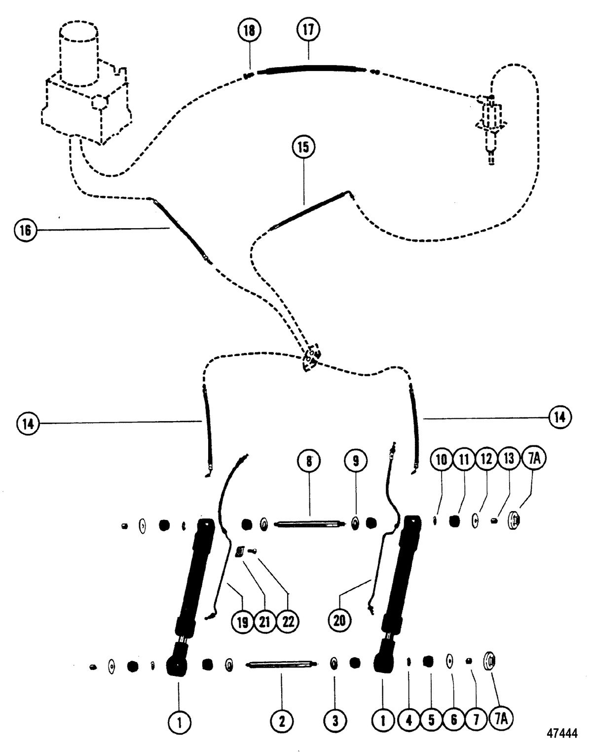 MERCRUISER TR (200 RATIO) TRS (1.50 RATIO) STERN DRIVE TRIM CYLINDERS AND HOSES(EXTERNAL LINES)
