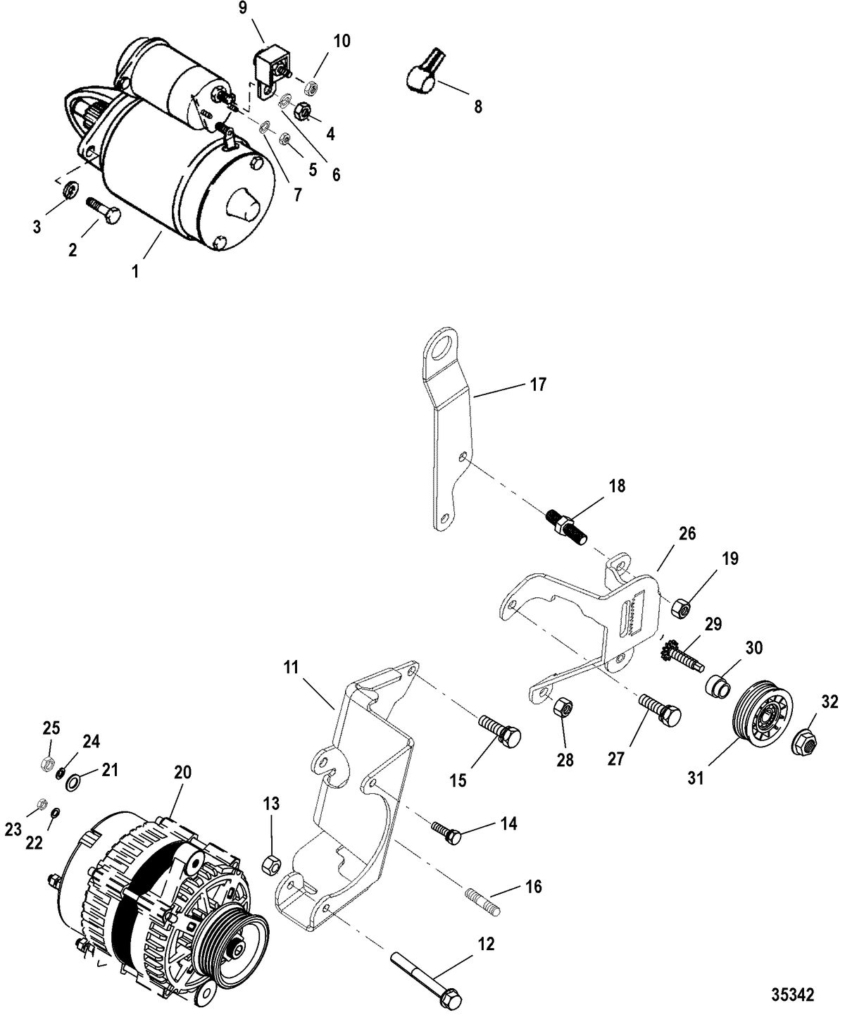 MERCRUISER 454 MAG MPI HORIZON AND 8.2L MIE MPI STARTER AND ALTERNATOR
