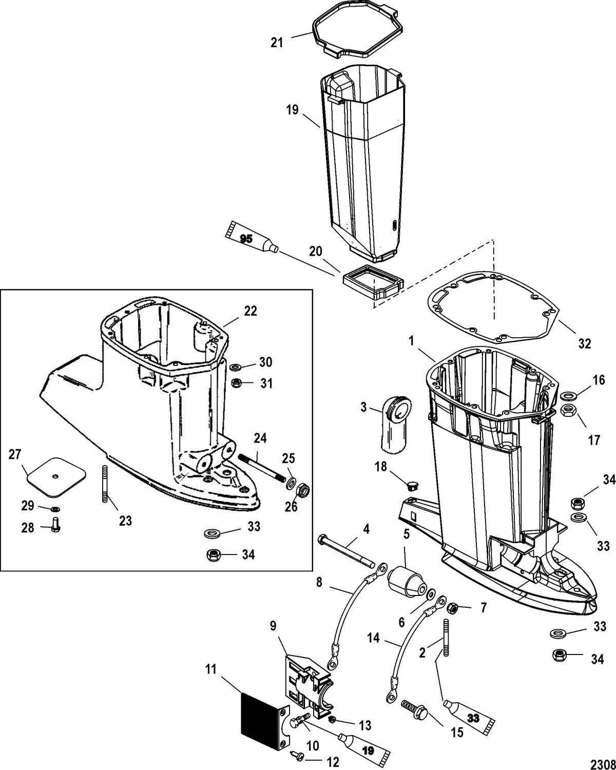 RACE OUTBOARD 200XS DFI (2.5L) DRIVESHAFT HOUSING