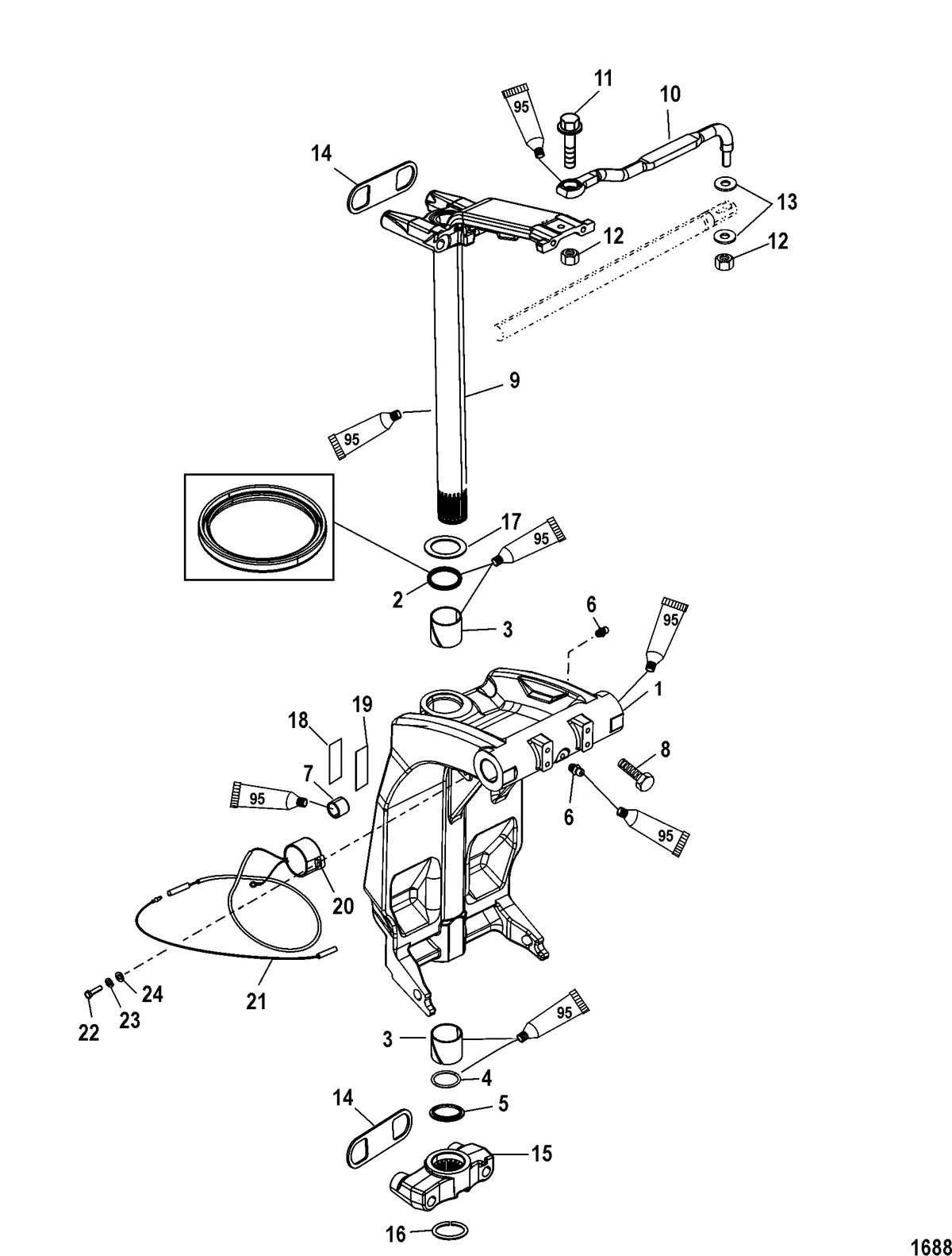 MERCURY/MARINER 75/90/115 DFI Swivel Bracket and Steering Arm