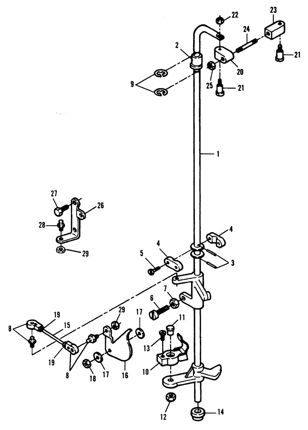 FORCE 120 H.P. TOWERSHAFT AND THROTTLE LINKAGE (90A,92C)