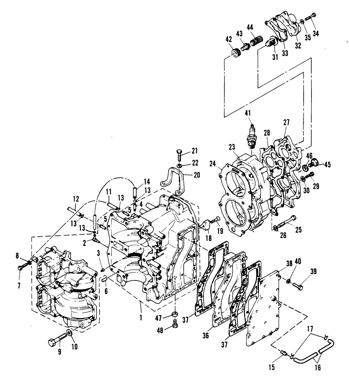 MARINER 40 H.P. CRANKCASE AND CYLINDER HEAD