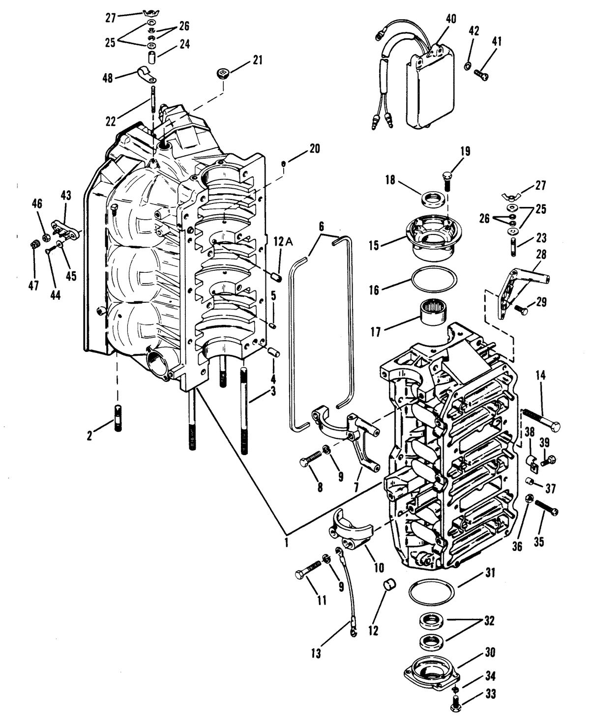 MARINER 175 SKI (EFI) (V-6) CYLINDER BLOCK AND END CAPS