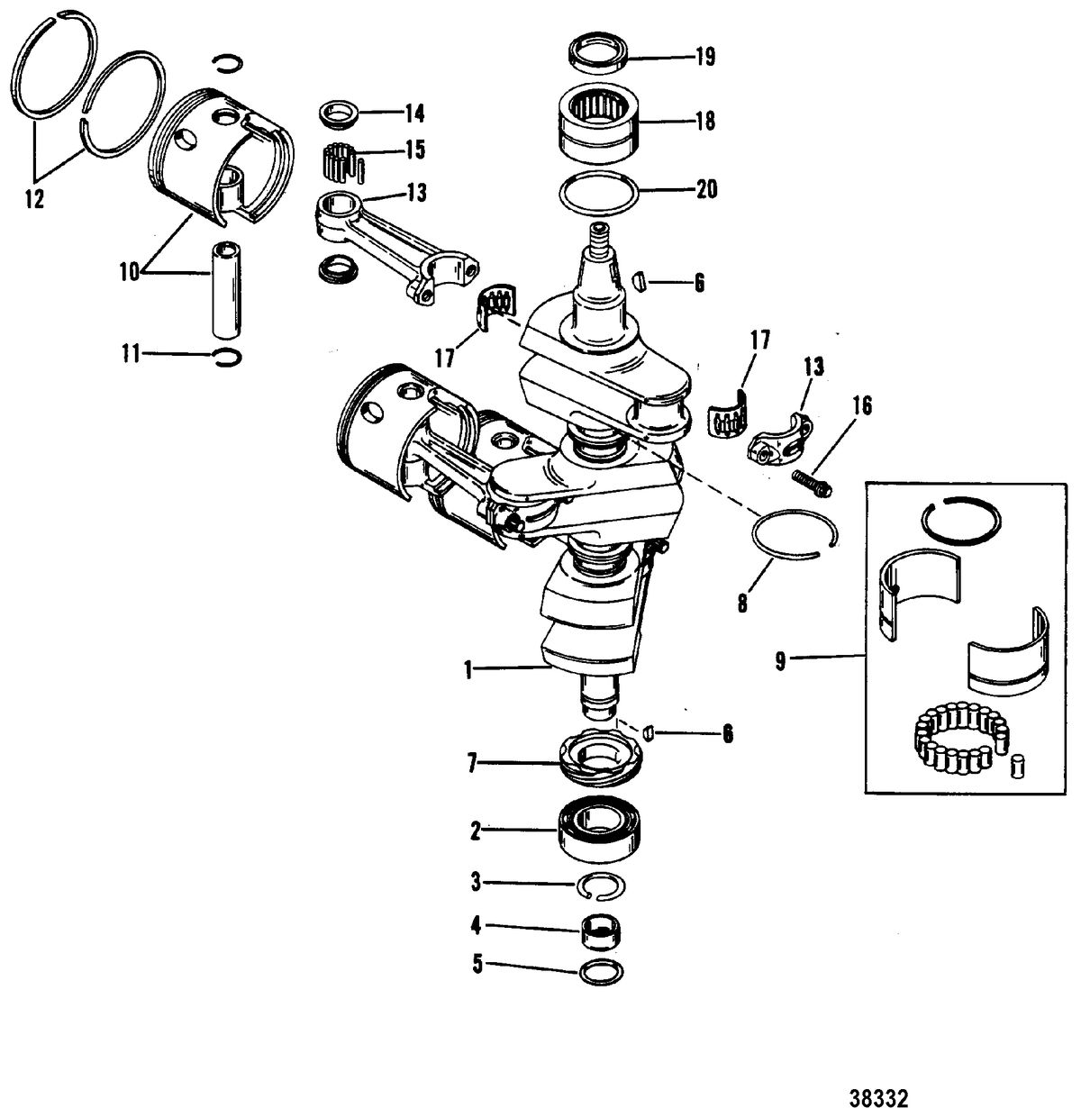 MERCURY/MARINER 70/75/80/90 HP (3 CYLINDER) CRANKSHAFT, PISTONS AND CONNECTING RODS(#638-8532--1)