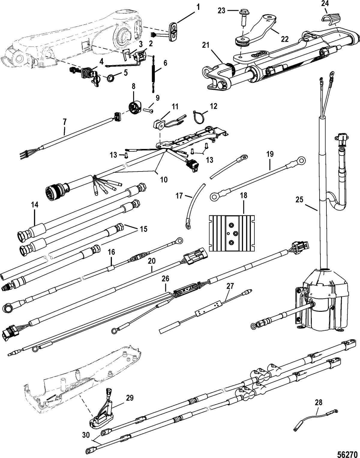 ACCESSORIES STEERING SYSTEMS AND COMPONENTS Tiller Handle Kit Components(Big Tiller-Power Steer,Mech.)