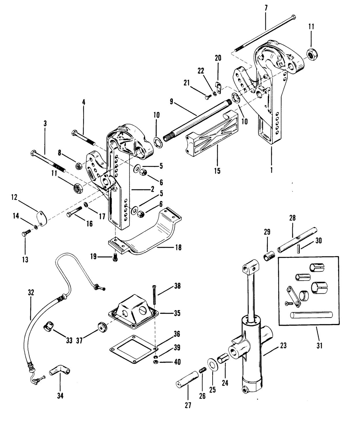 RACE OUTBOARD 2.4L (EFI) BASS/OFFSHORE TRANSOM BRACKETS AND TRIM CYLINDER