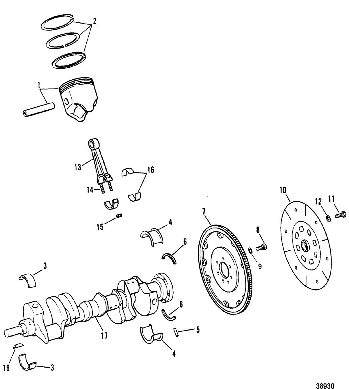 MERCRUISER 230 HP/260 H.P. INBOARD ENGINE (GM) CRANKSHAFT, PISTONS & CONNECTING RODS (260)