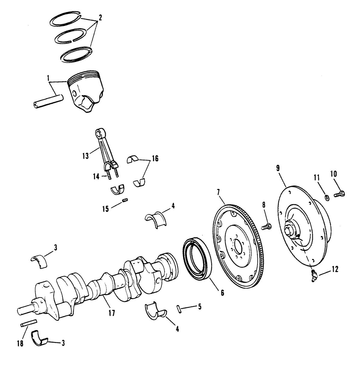 MERCRUISER 454 MAG BRAVO (GEN V) CRANKSHAFT, PISTONS, AND CONNECTING RODS