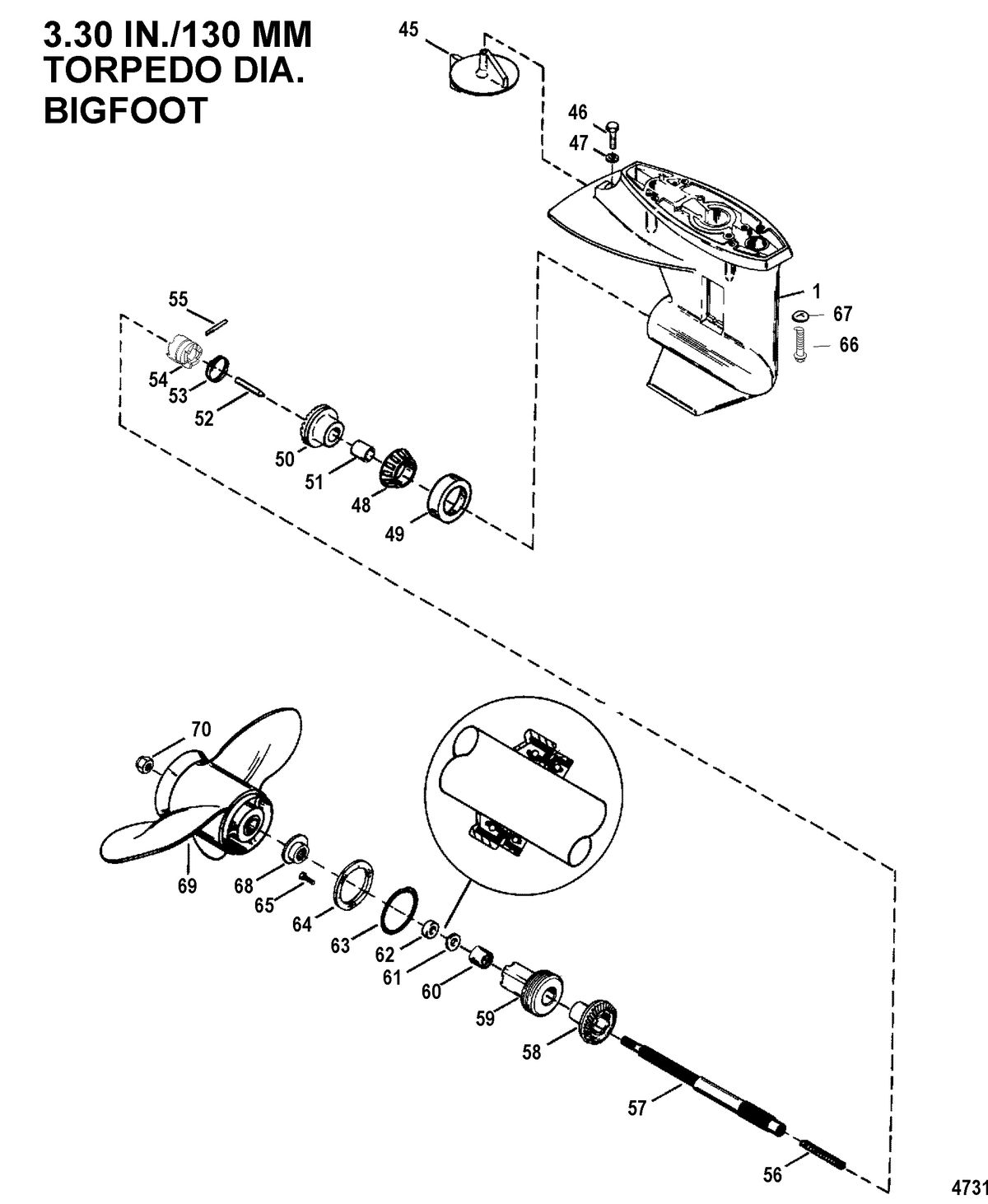 MERCURY/MARINER 9.9/13.5/15 (323CC) 8/9.9/15 BODENSEE 4-STROKE Gear Housing, Propeller Shaft - 2.42:1 Gear Ratio