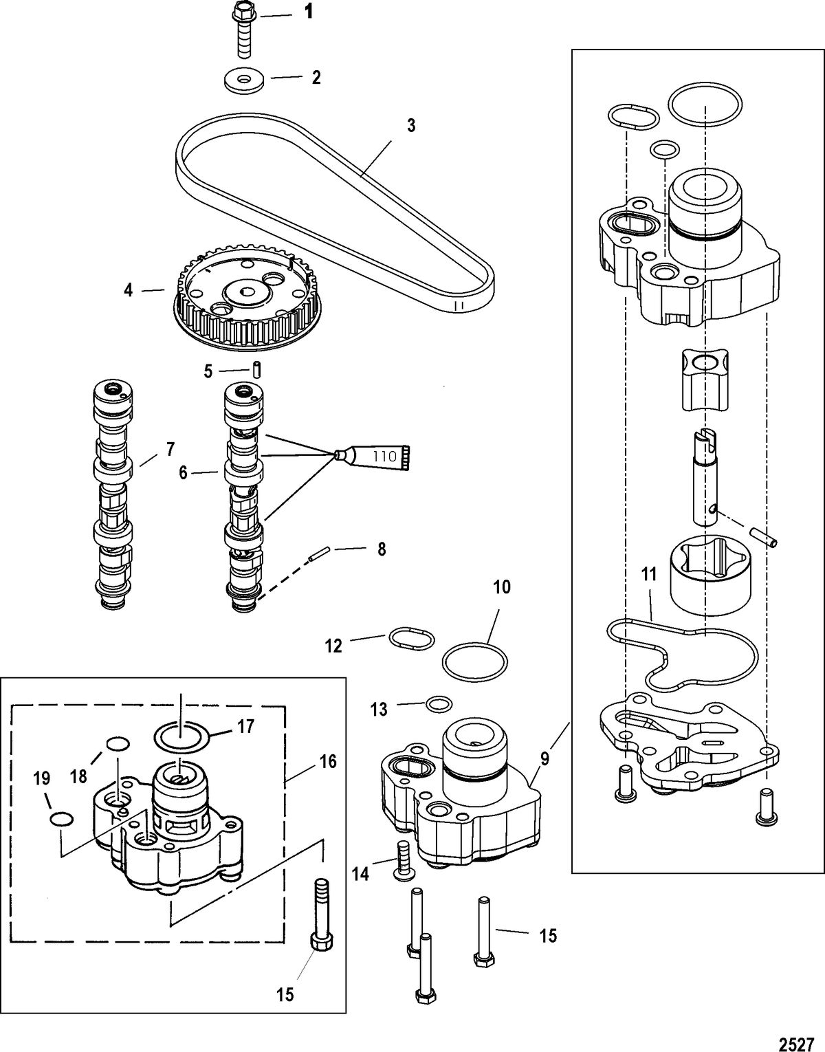 MERCURY/MARINER 30/40 CARB 4-STROKE (3 CYLINDER) Camshaft/Oil Pump