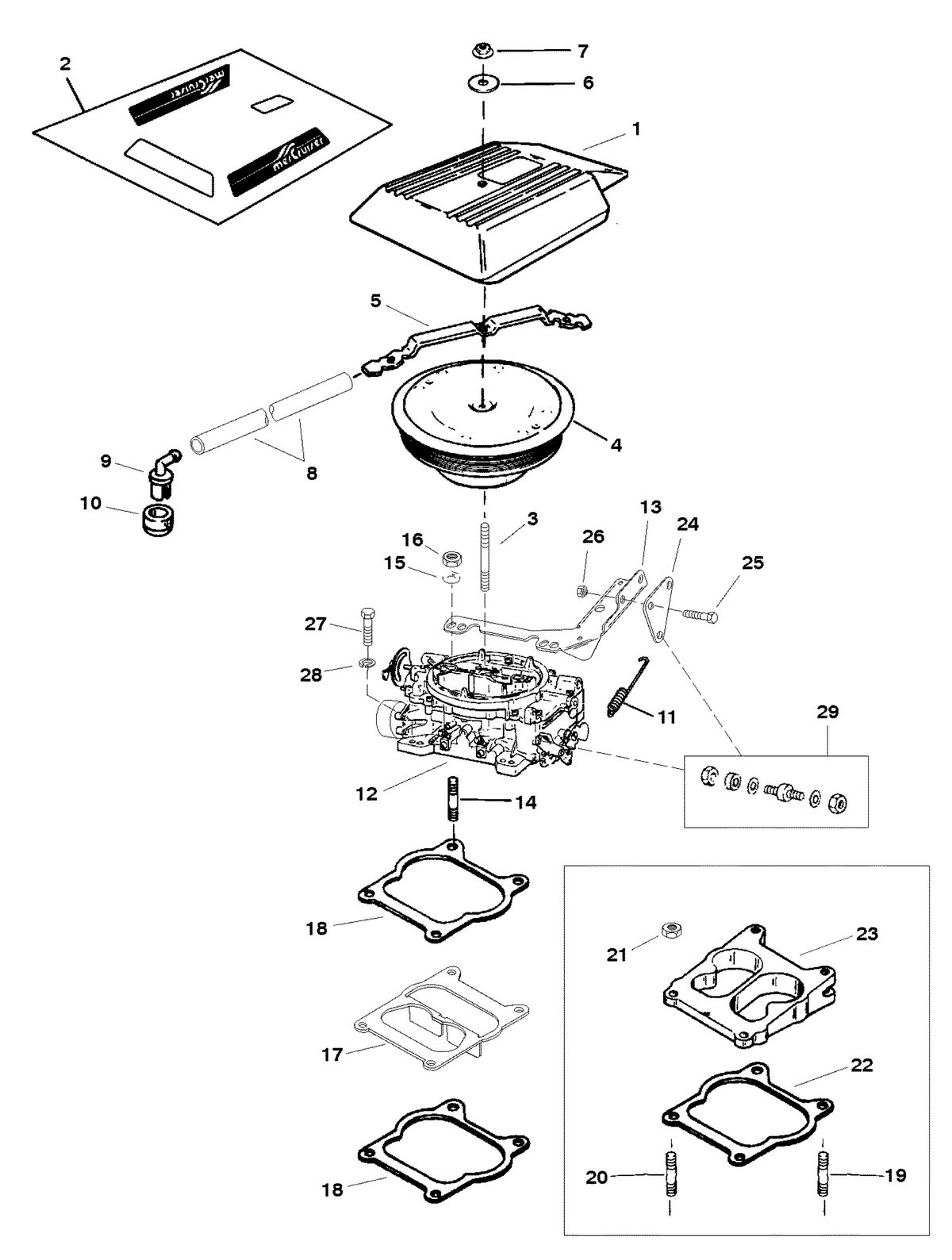 MERCRUISER 5.7L INBOARD ENGINE CARBURETOR AND THROTTLE LINKAGE