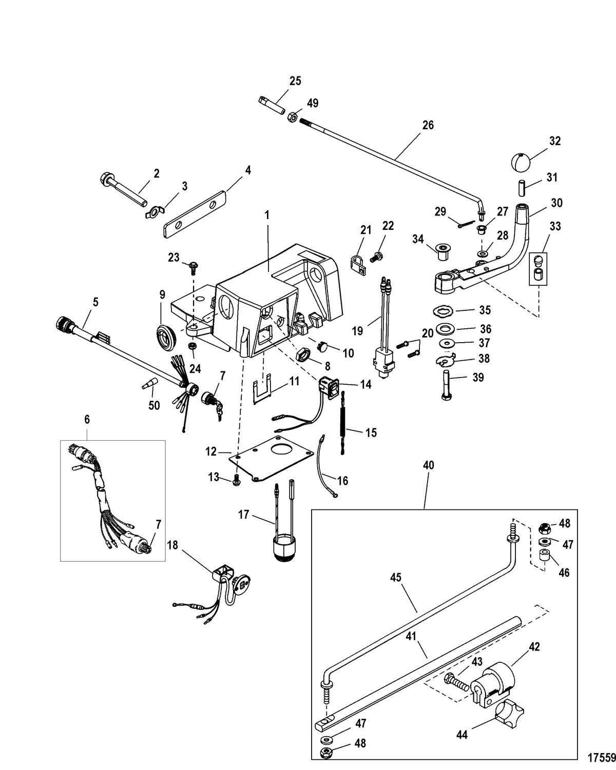 MERCURY/MARINER 75/80/90/100 EFI 4-STROKE Steering Handle Kit Components