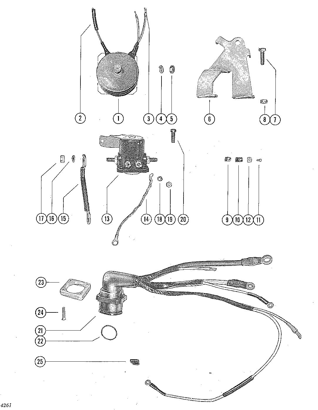 MERCURY MERC 400 RECTIFIER, STARTER SOLENOID AND WIRING HARNESS