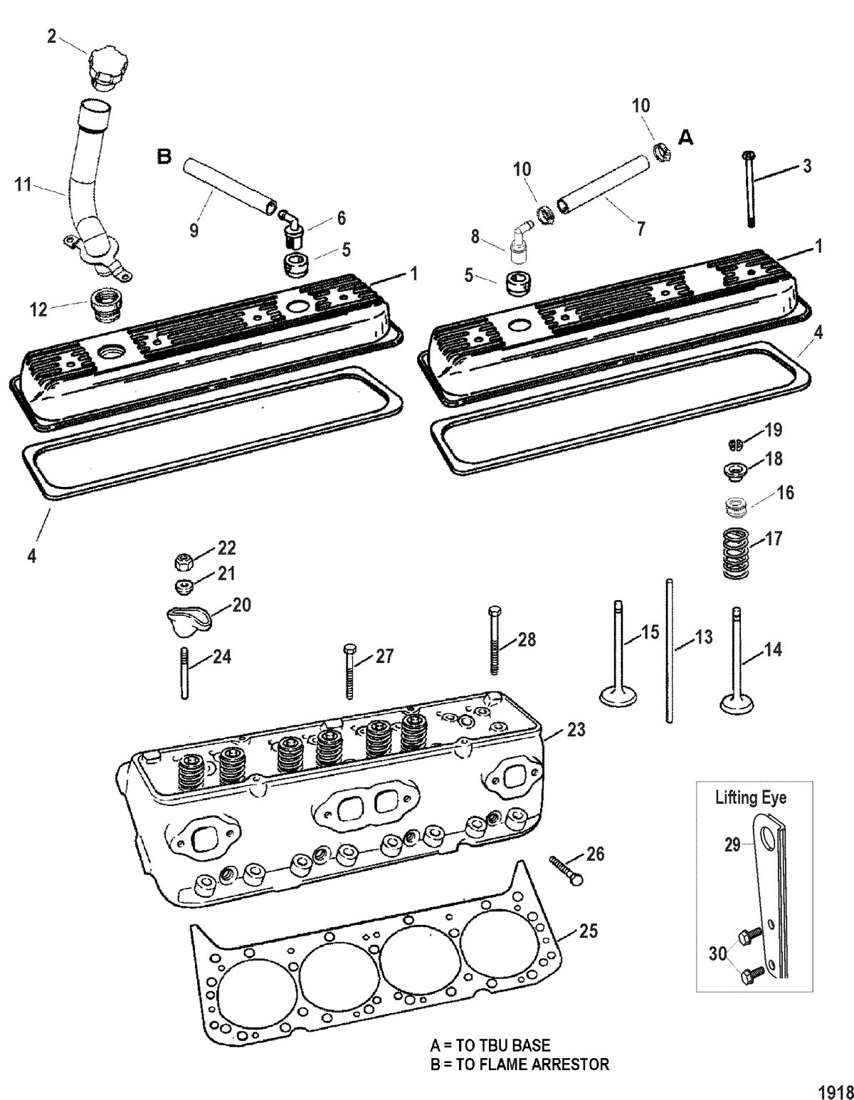 MERCRUISER 5.7L COMPETITION SKI ENGINE (GEN +) CYLINDER HEAD AND ROCKER COVER