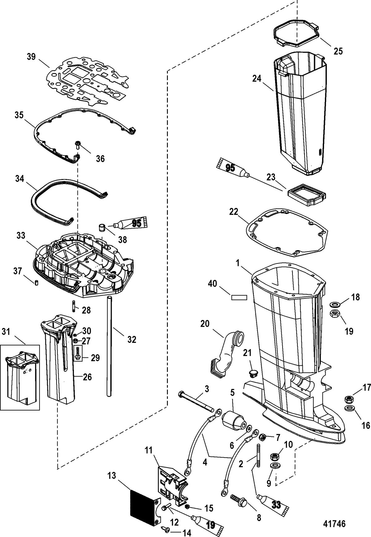 MERCURY/MARINER 135/150/175 DFI  - 2.5L Driveshaft Housing and Exhaust Tube