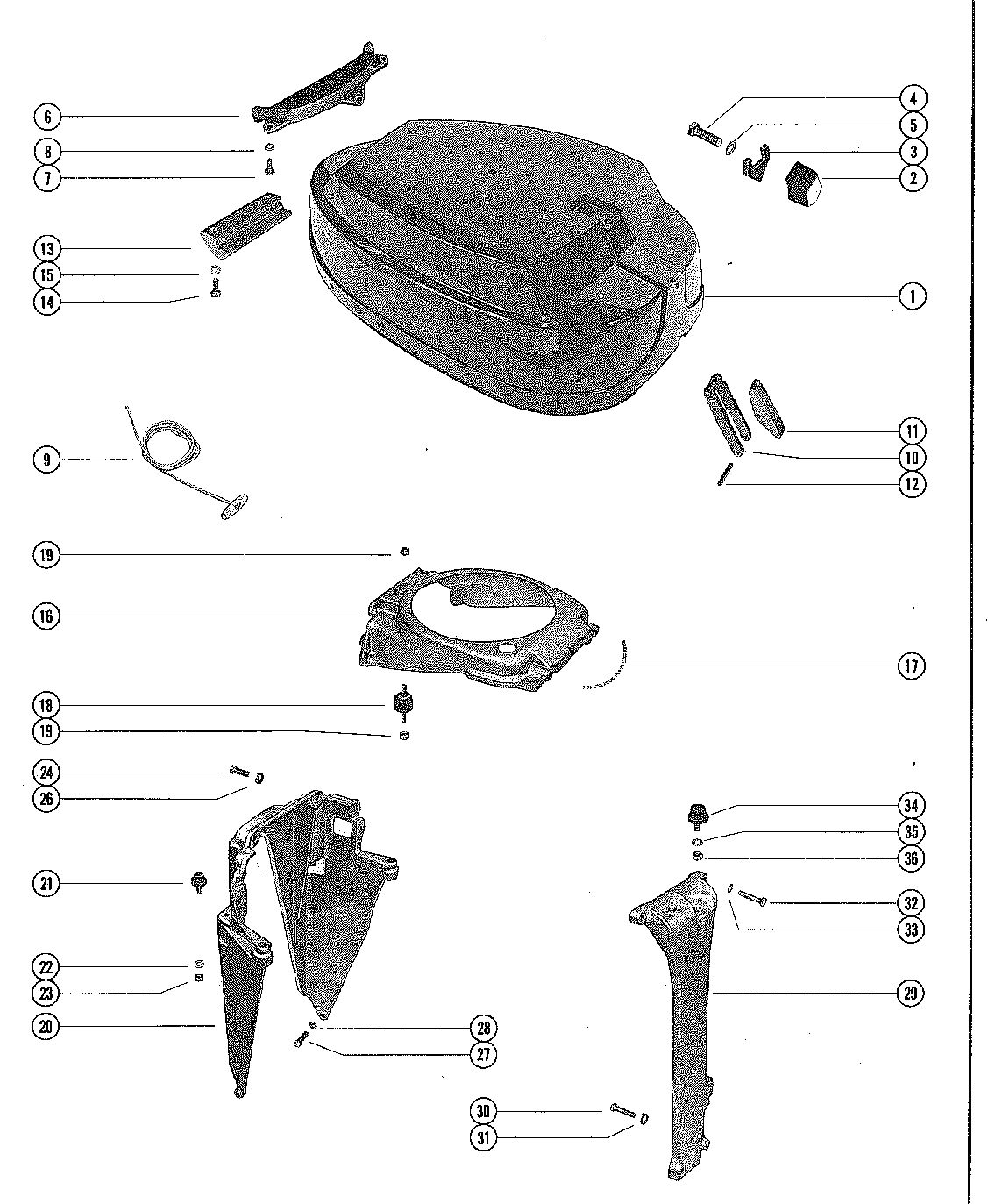 MERCURY MERC 140 TOP COWL AND SUPPORT BRACKETS