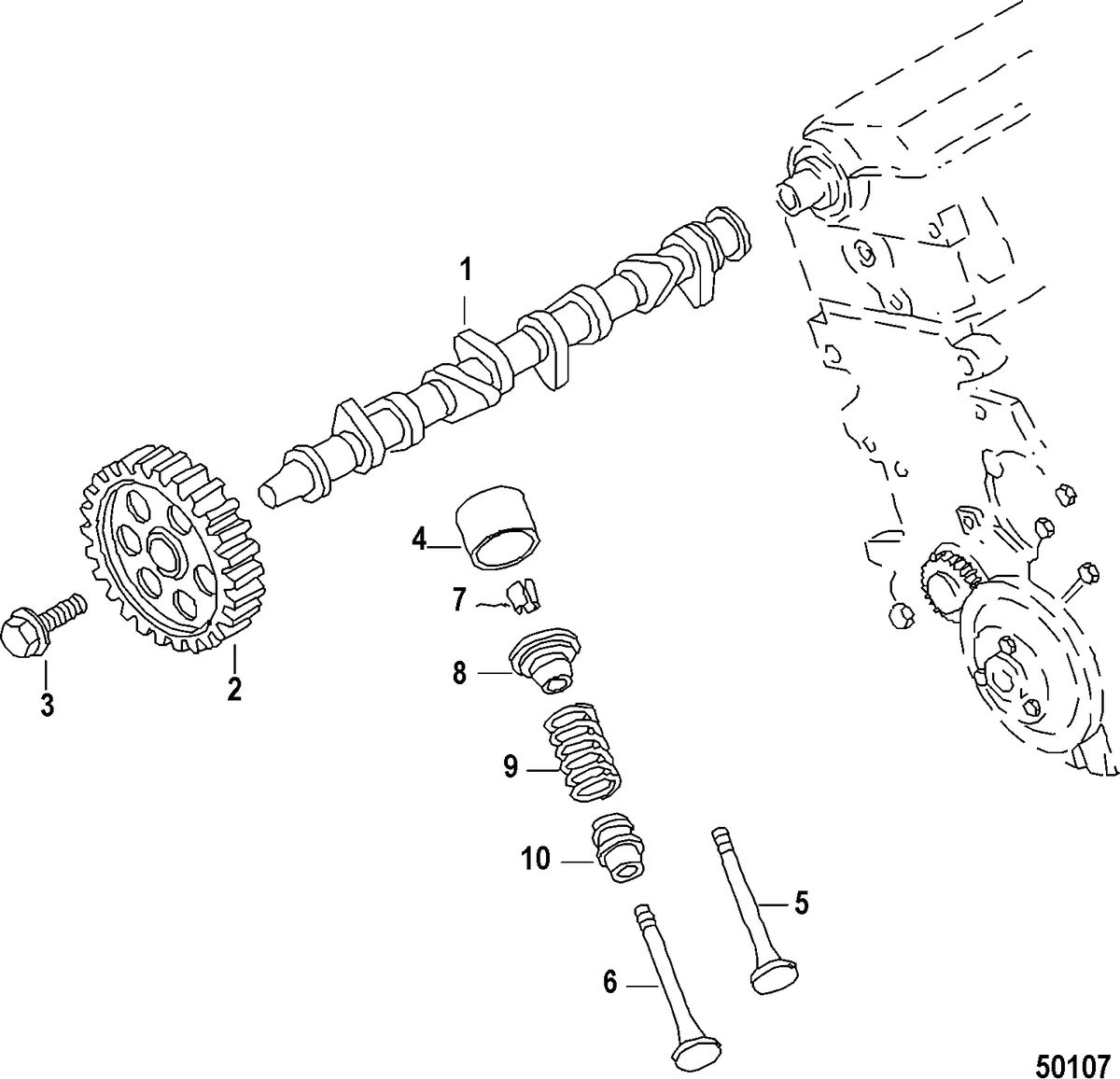 MERCRUISER VW 1.9L ENGINE COMPONENTS, Camshaft and Valves