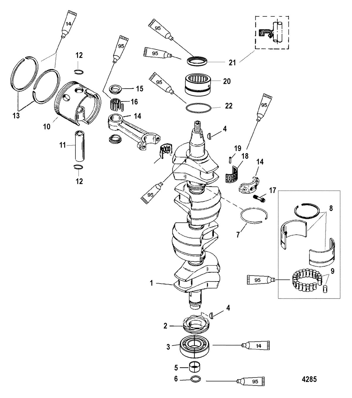 MERCURY/MARINER 115/125 HP 80 JET (4 CYLINDER) Crankshaft, Pistons and Connecting Rods