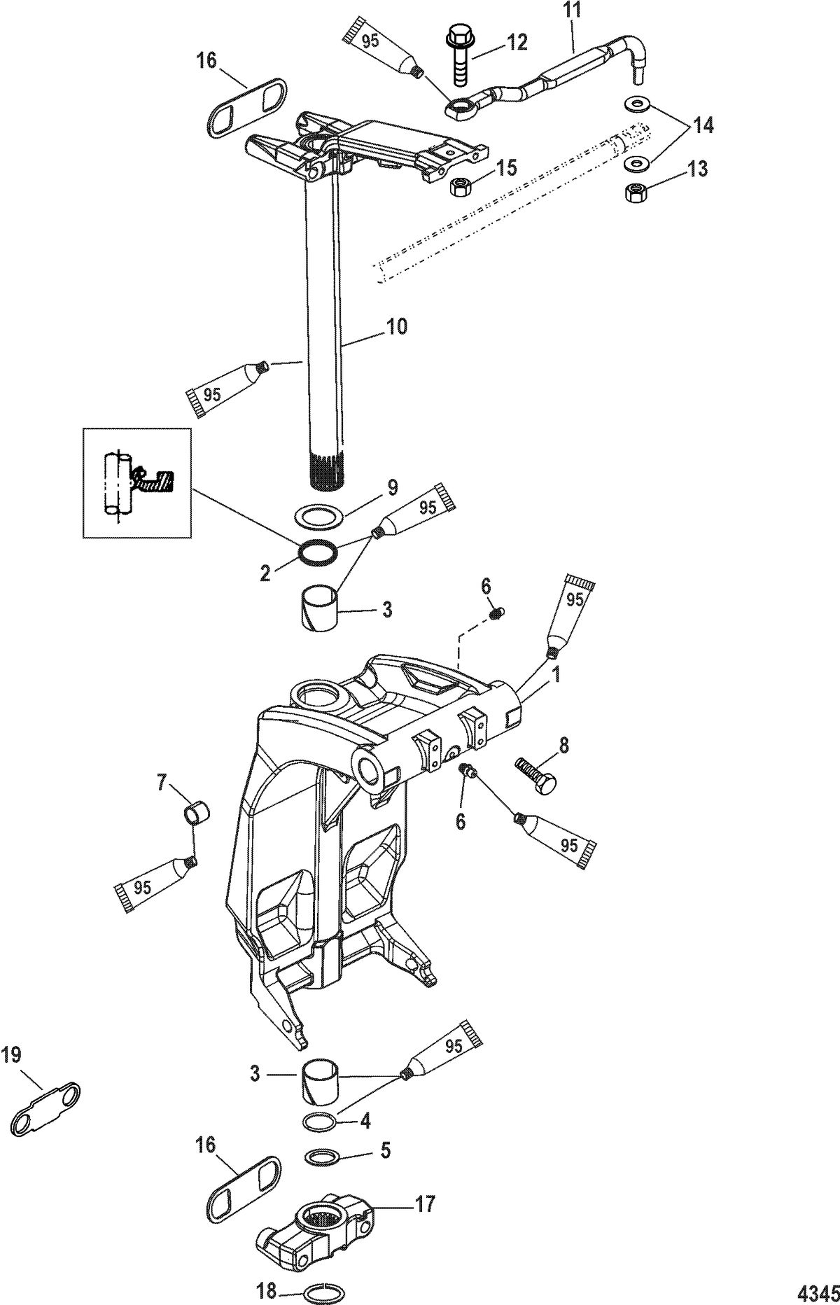 MERCURY/MARINER 75/90 HP 65 JET (3 CYLINDER) Swivel Bracket and Steering Arm
