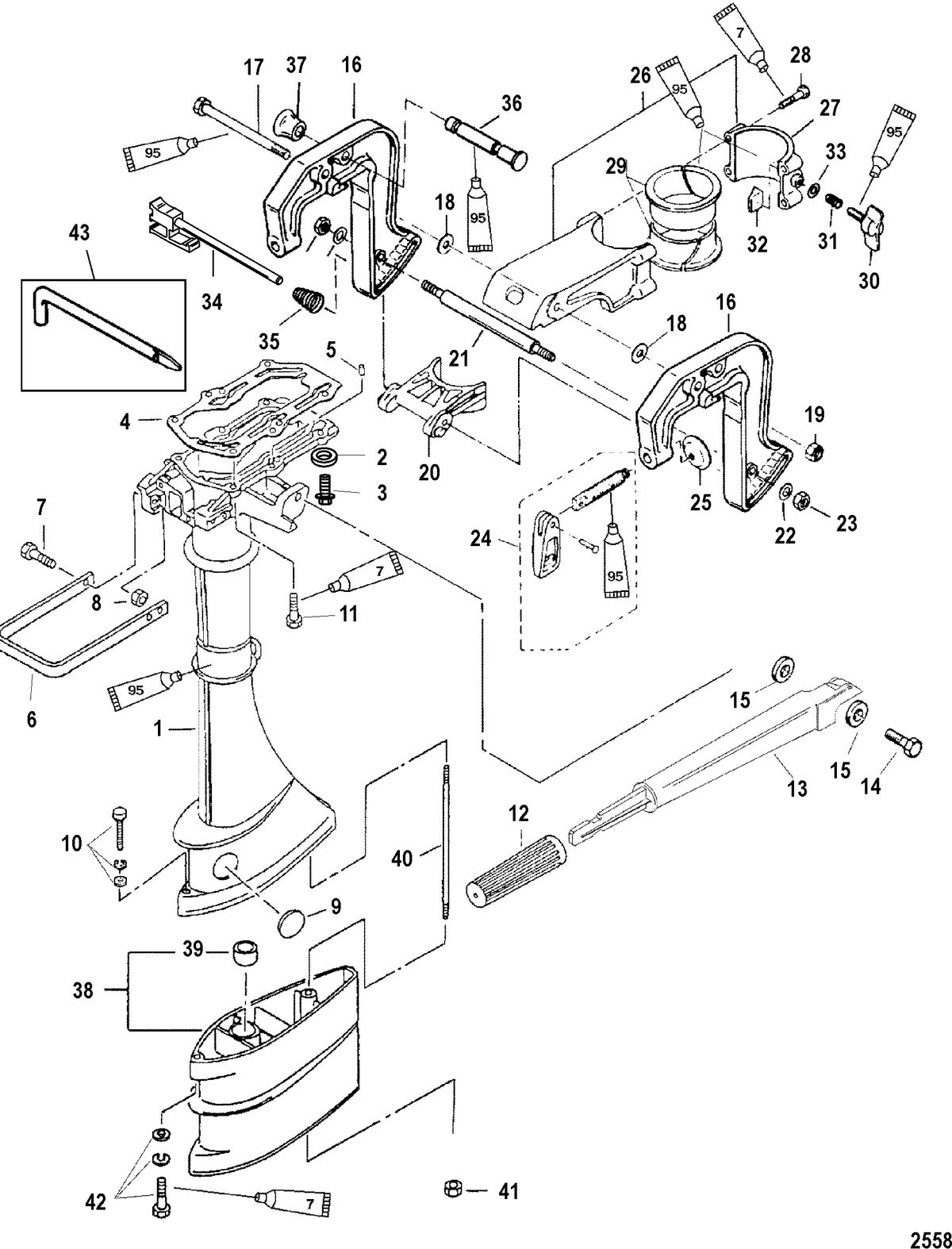MERCURY/MARINER 2/2.5/3.3HP 2-STROKE Driveshaft Housing and Clamp Brackets