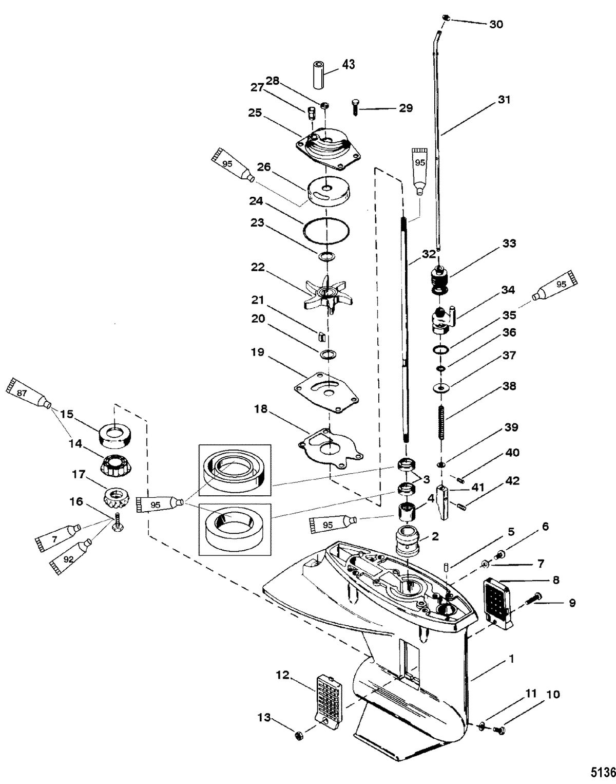 MERCURY/MARINER 20/25/JET 20 - 20/25 SEAPRO/MARATHON (2-STROKE) Gear Housing(Driveshaft)(2.25:1 Gear Ratio)