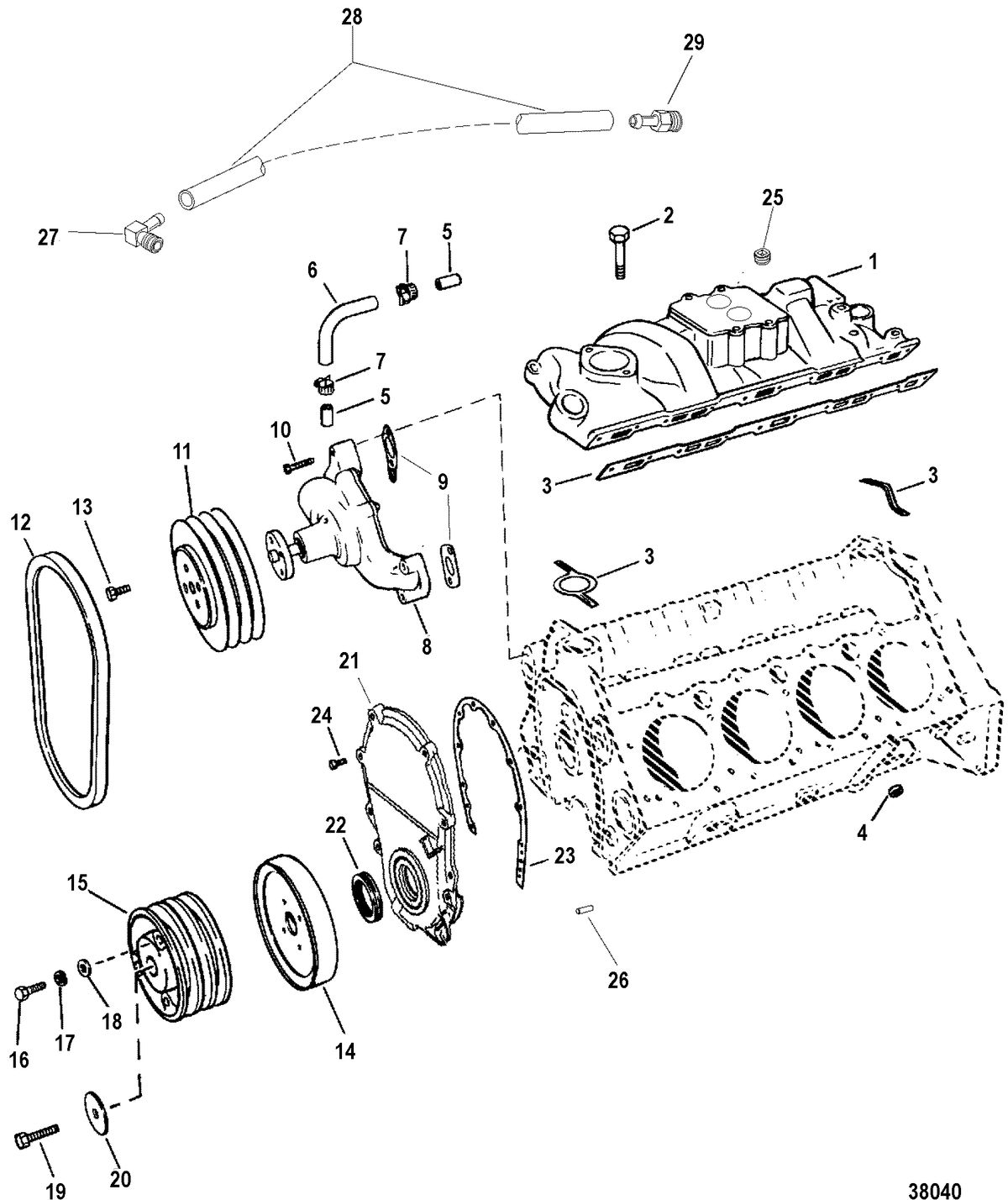 MERCRUISER 7.4 LX (EFI-TBI) BRAVO (GEN VI) INTAKE MANIFOLD AND FRONT COVER