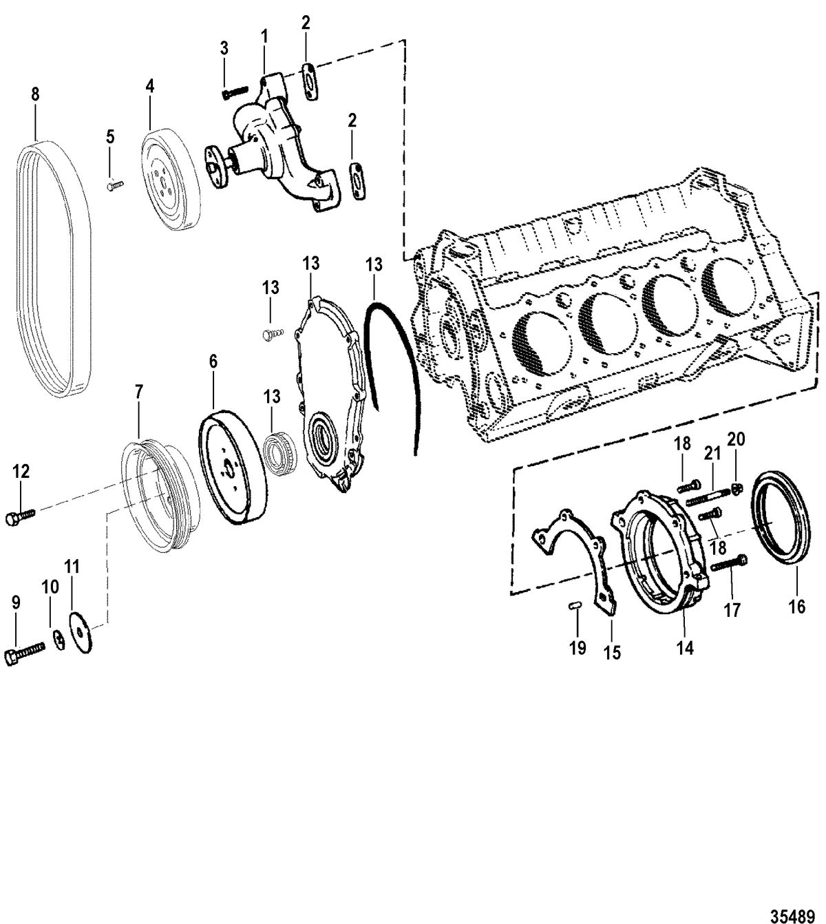 MERCRUISER 350 MAGNUM MPI ALPHA/BRAVO (GEN+) ENGINE WATER PUMP AND FRONT COVER