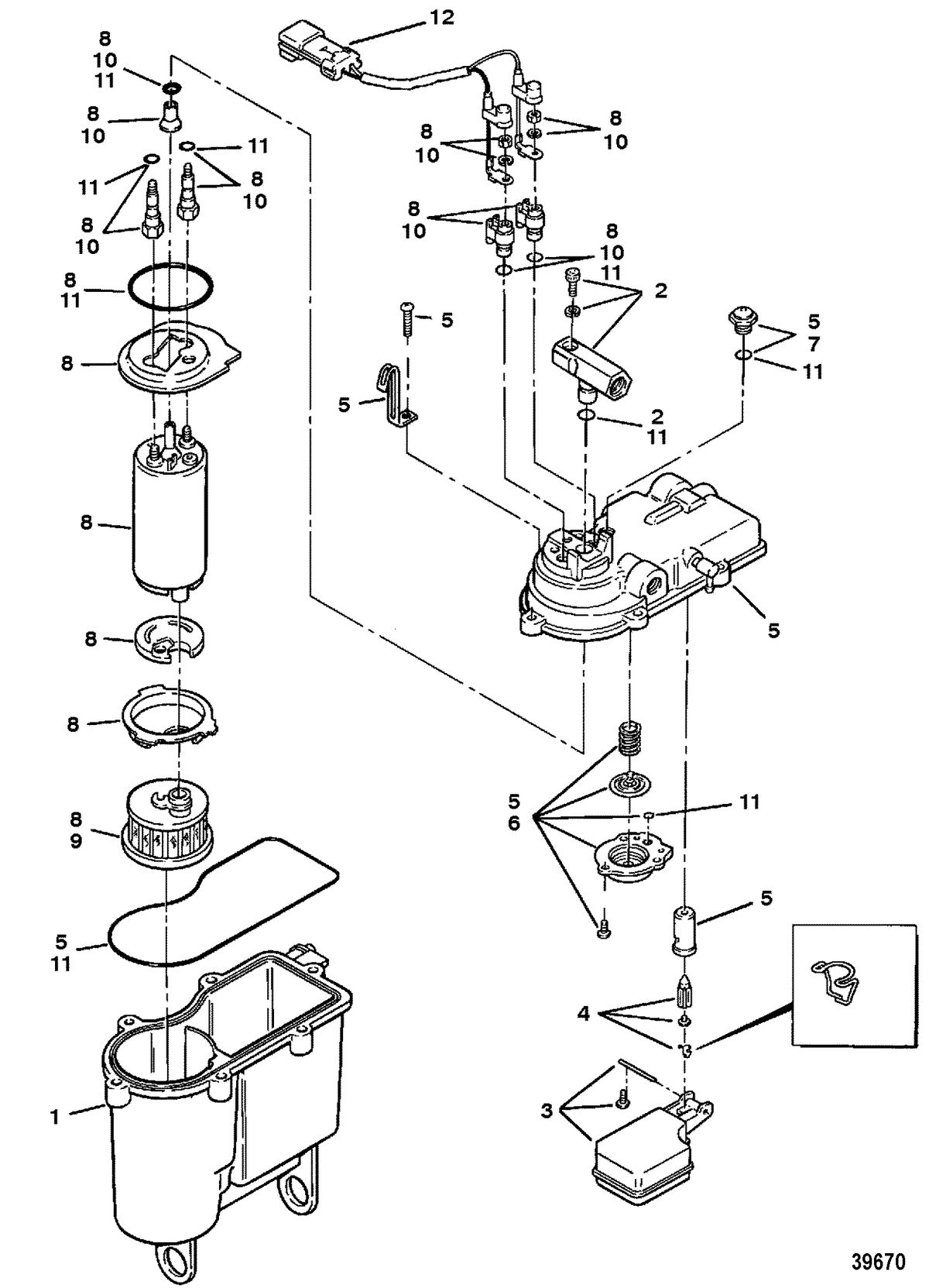 MERCRUISER 454/502 EFI MAG BRAVO (GEN V) VAPOR SEPARATOR TANK, SN & Below (See Note)