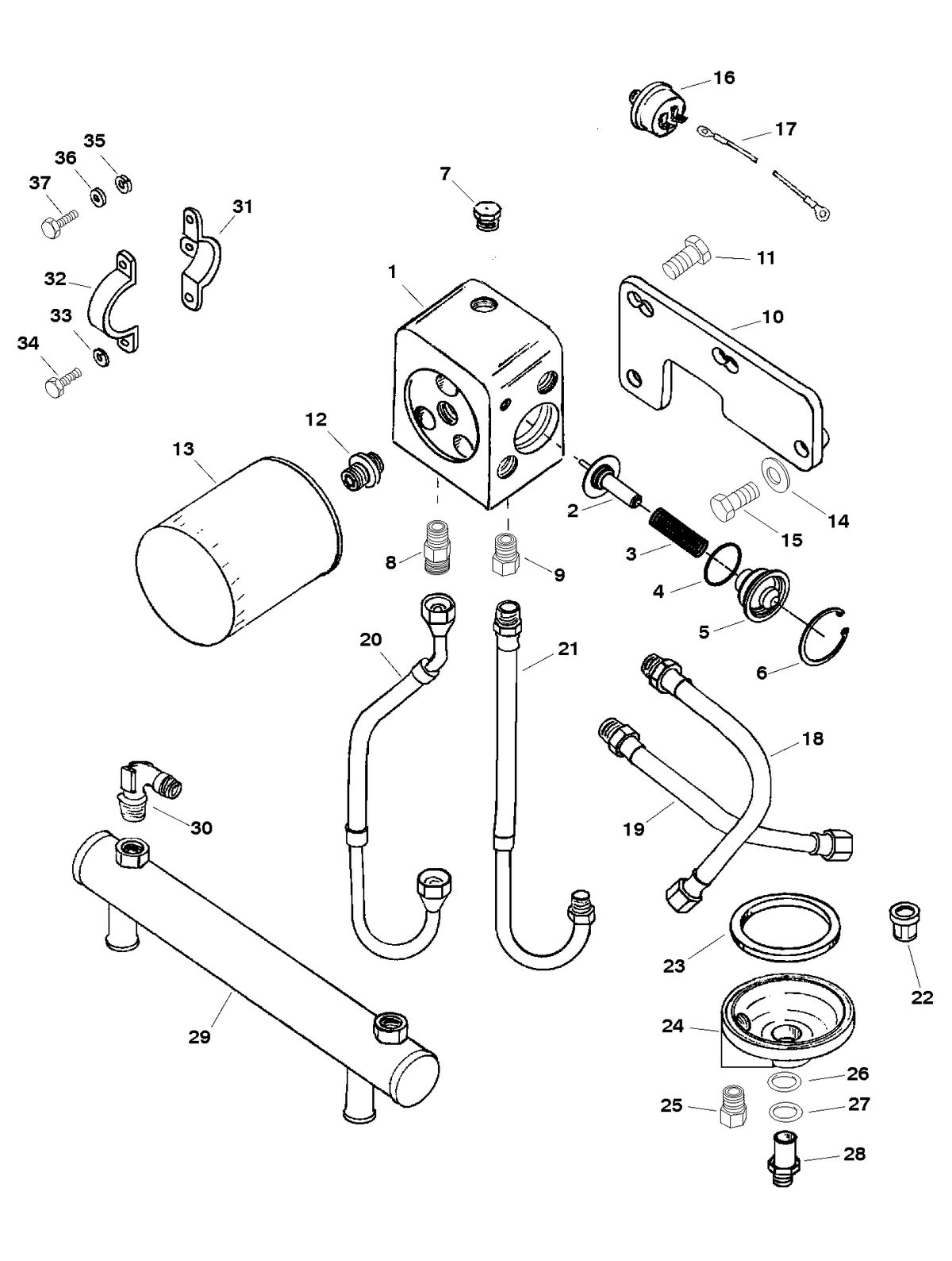 MERCRUISER HP 500 (502 CID) OIL COOLER, OIL FILTER AND ADAPTOR