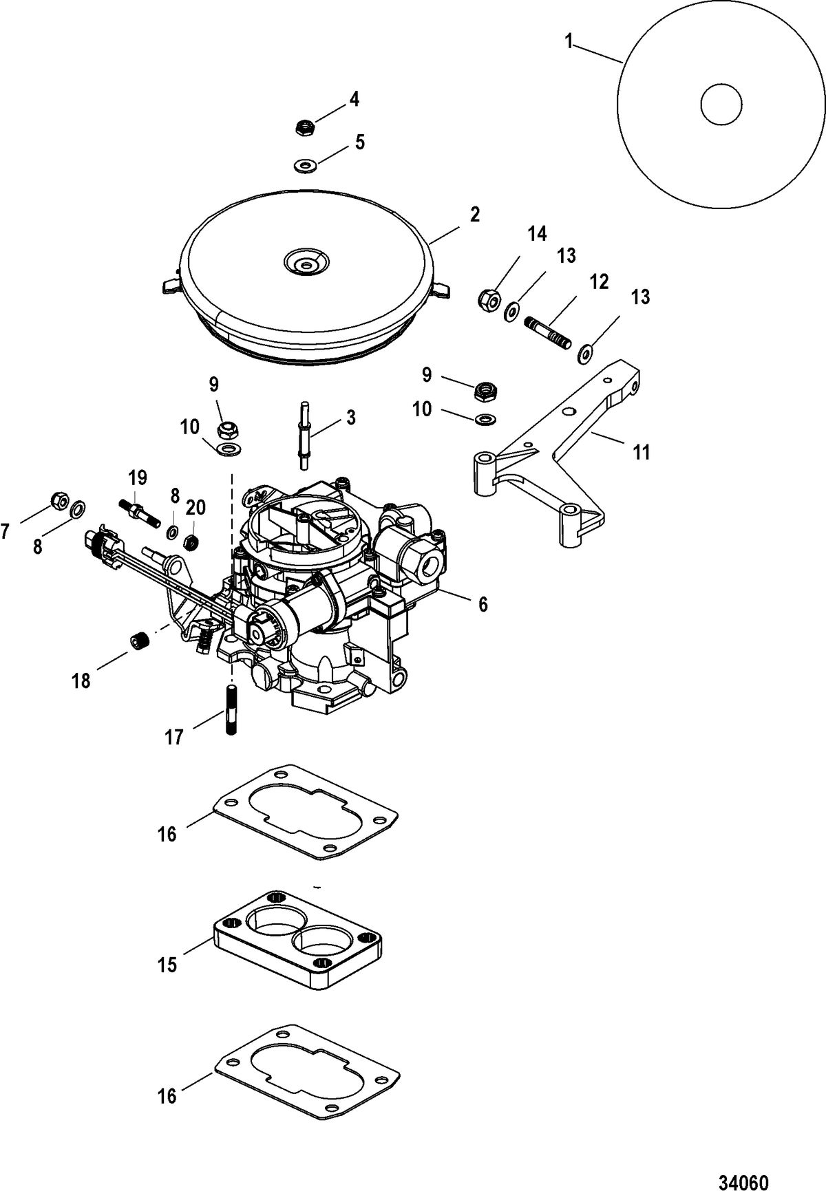 MERCRUISER 4.3L CARB ALPHA/BRAVO Carburetor and Throttle Linkage