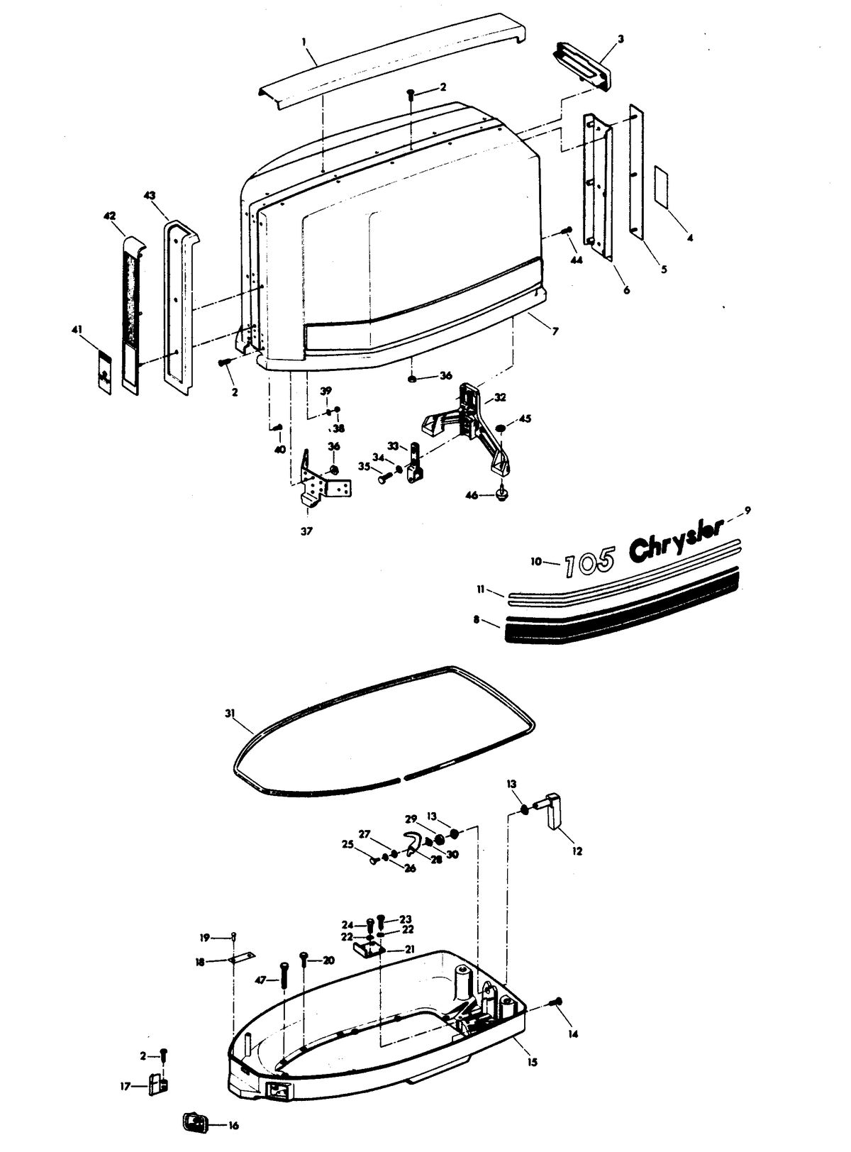 CHRYSLER 105 H.P. ENGINE COVER AND SUPPORT PLATE